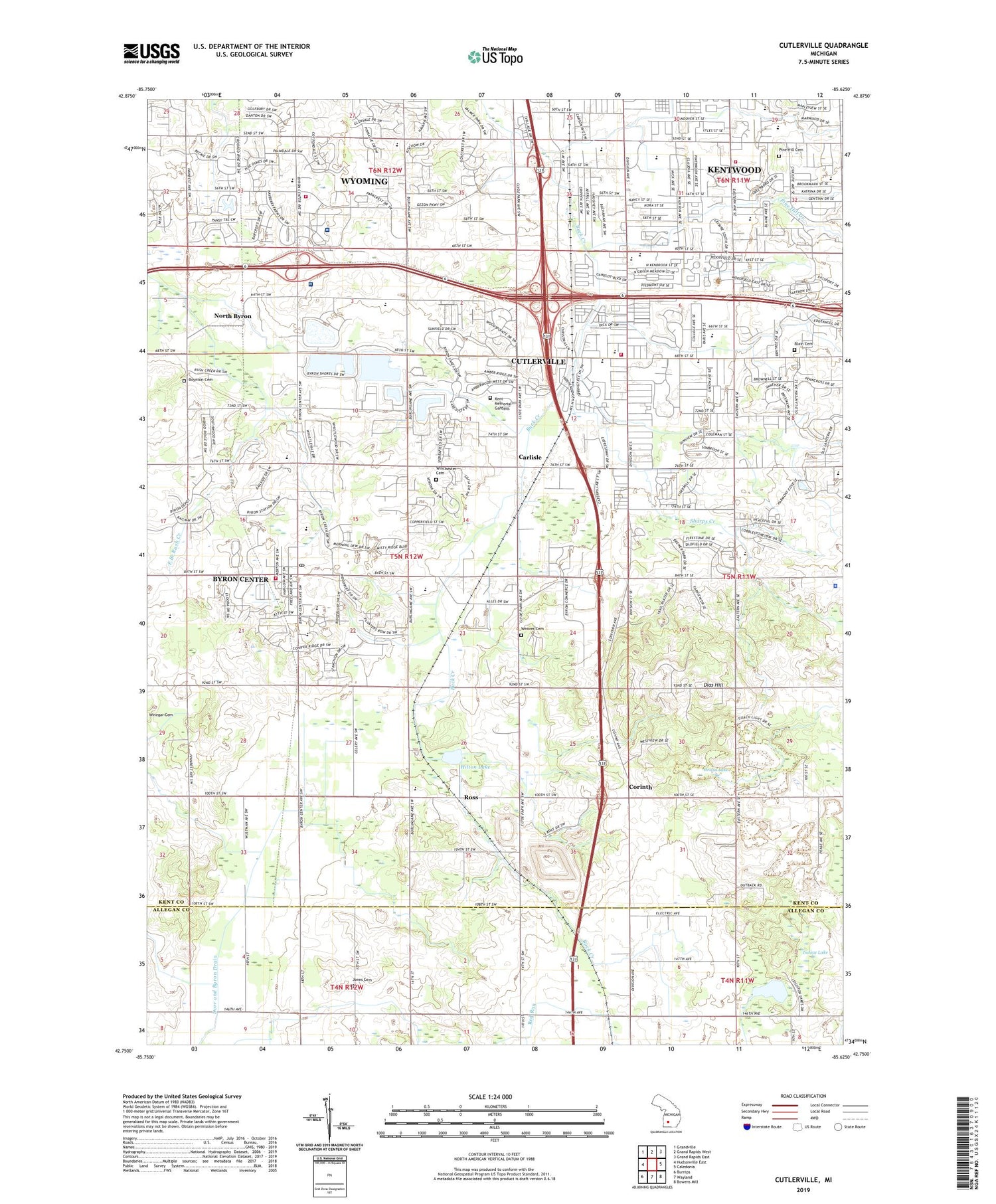 Cutlerville Michigan US Topo Map Image