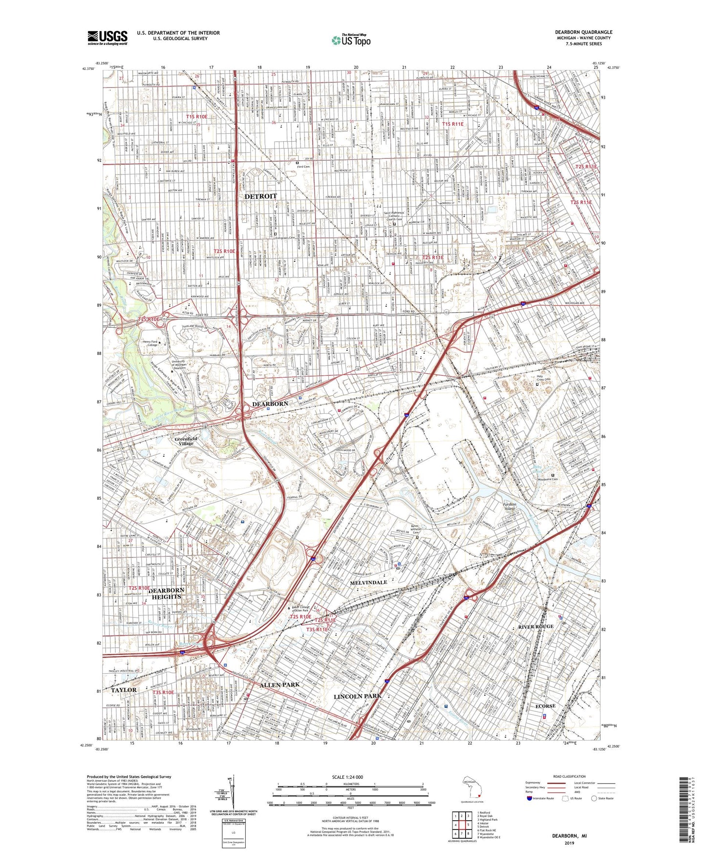 Dearborn Michigan US Topo Map Image