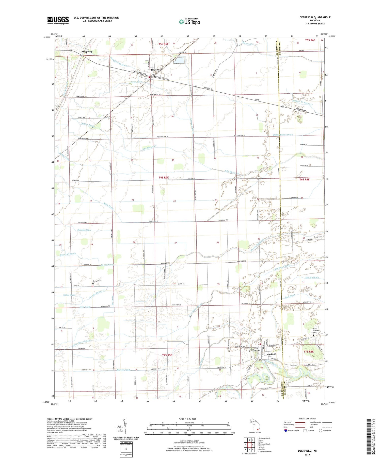 Deerfield Michigan US Topo Map Image
