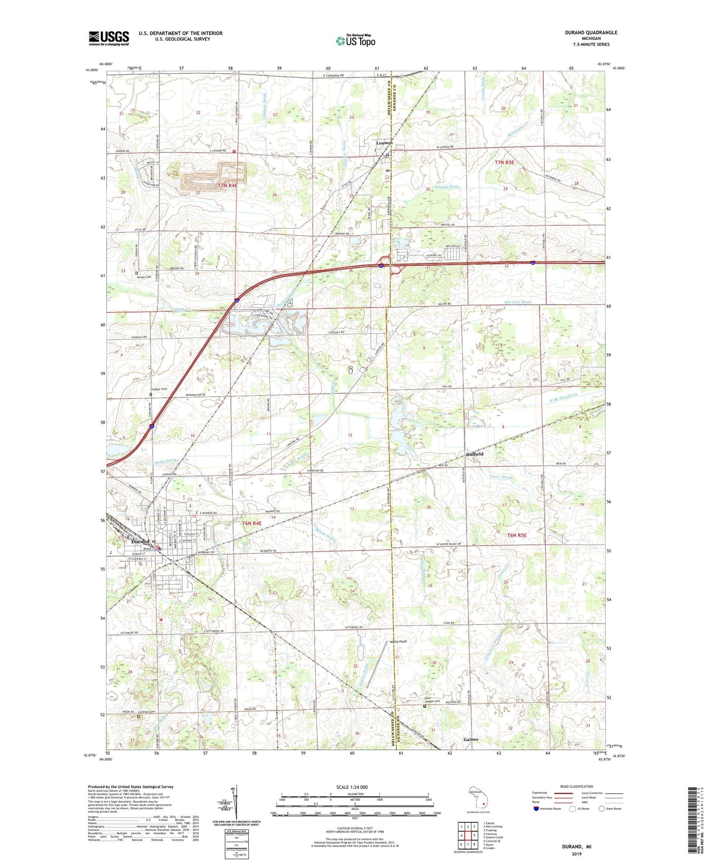Durand Michigan US Topo Map Image
