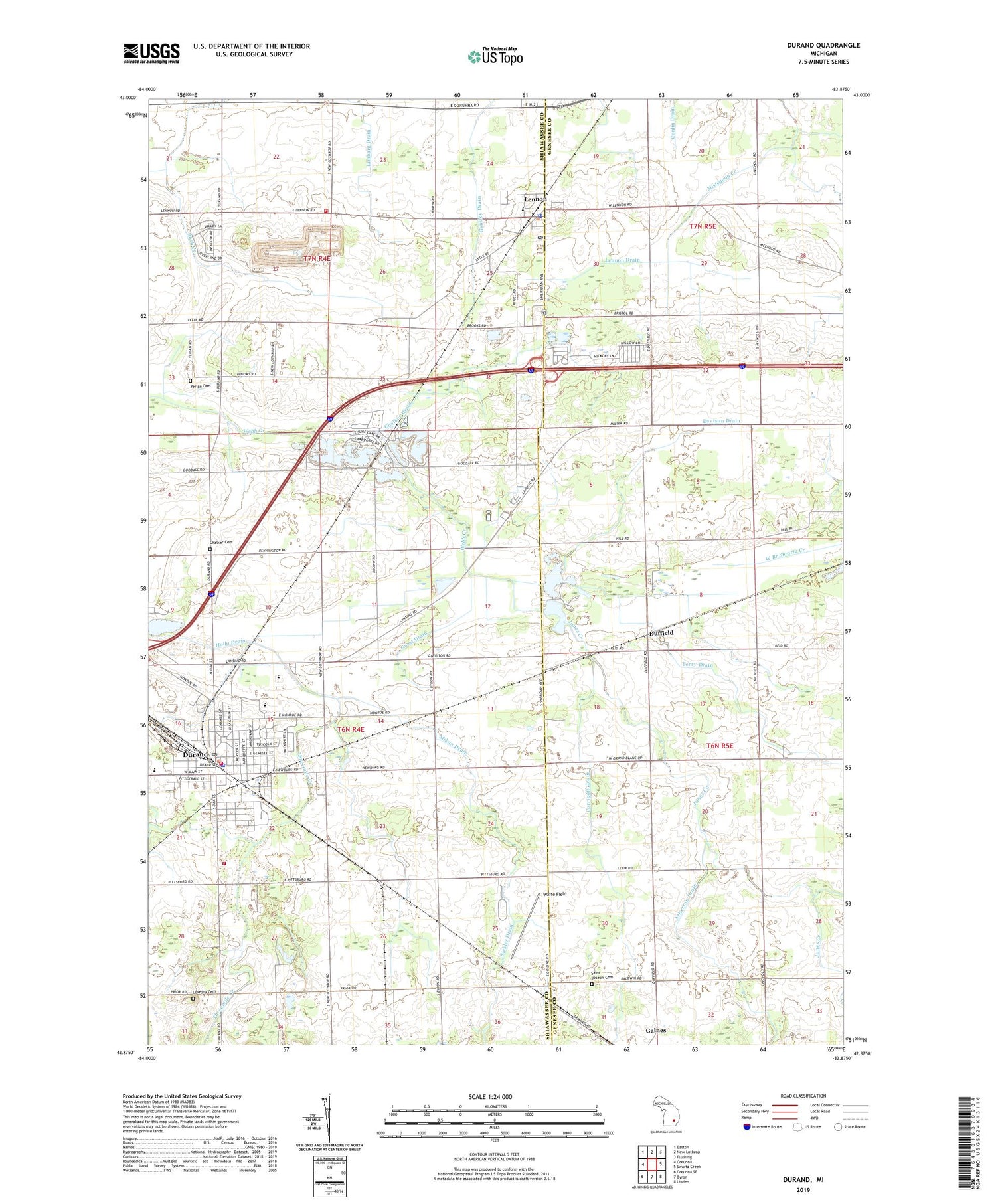 Durand Michigan US Topo Map Image