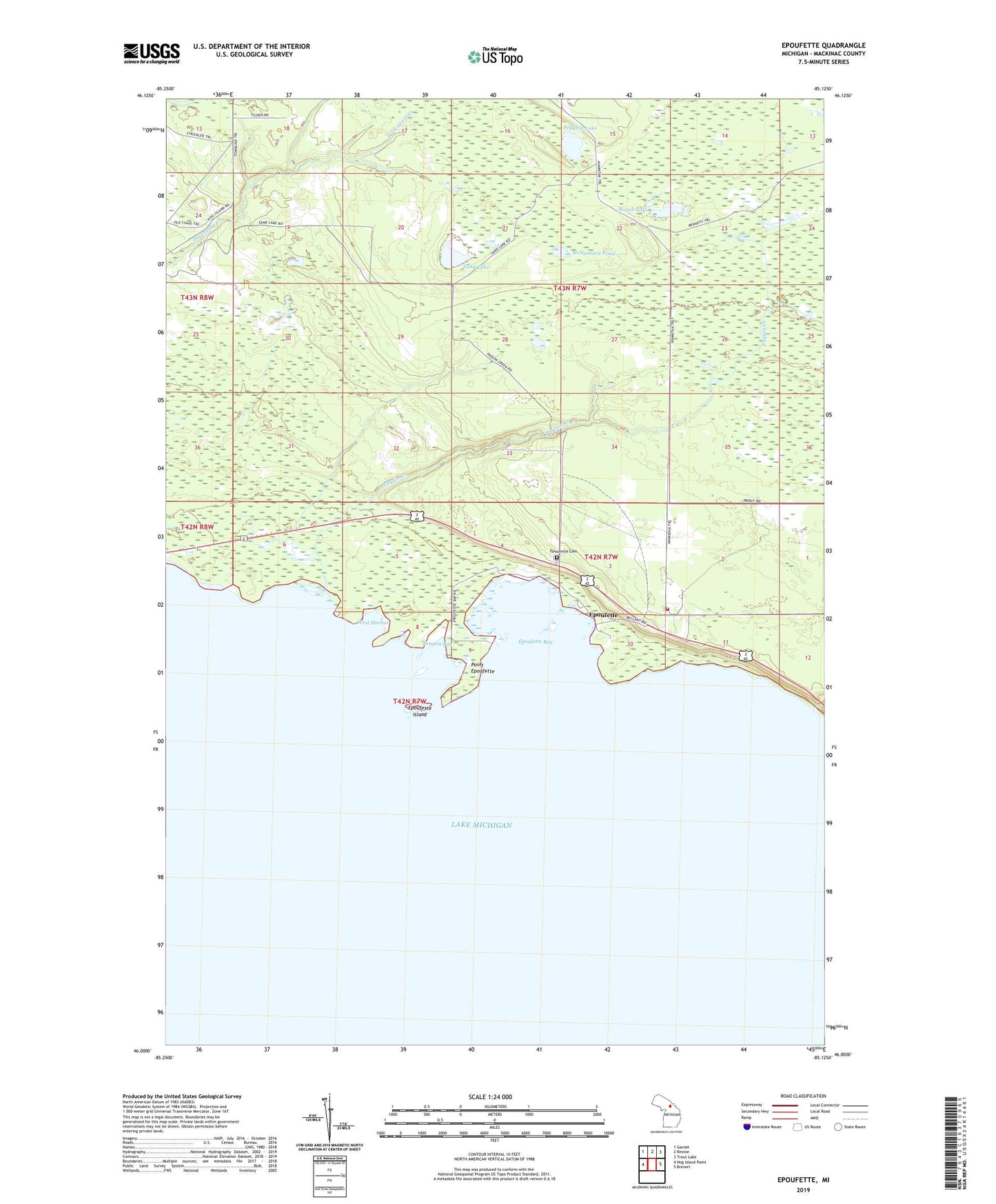 Epoufette Michigan US Topo Map Image