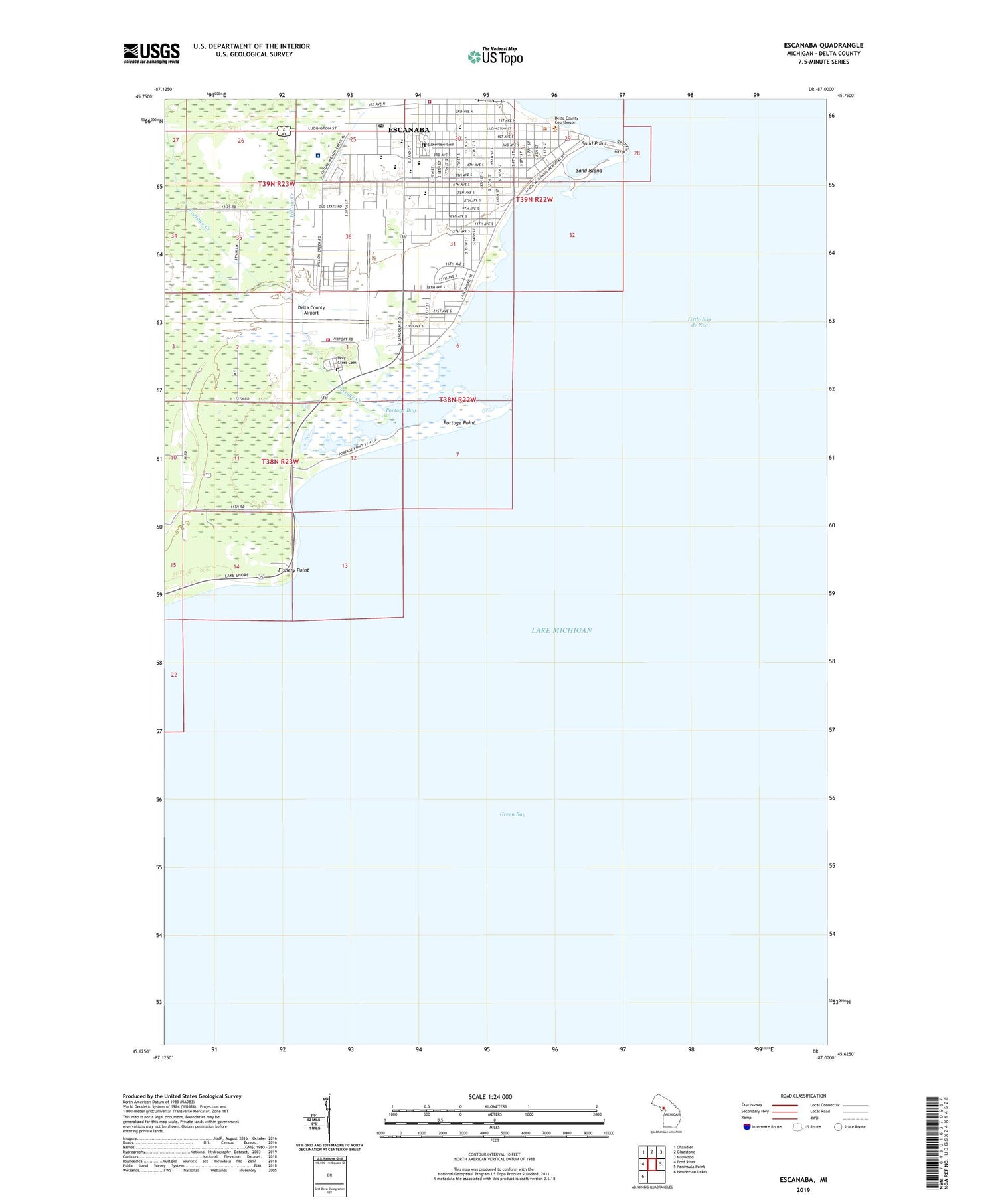 Escanaba Michigan US Topo Map Image