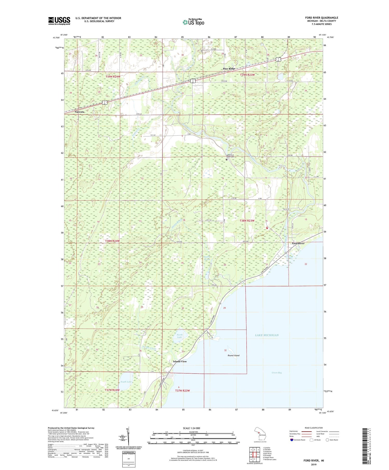 Ford River Michigan US Topo Map Image
