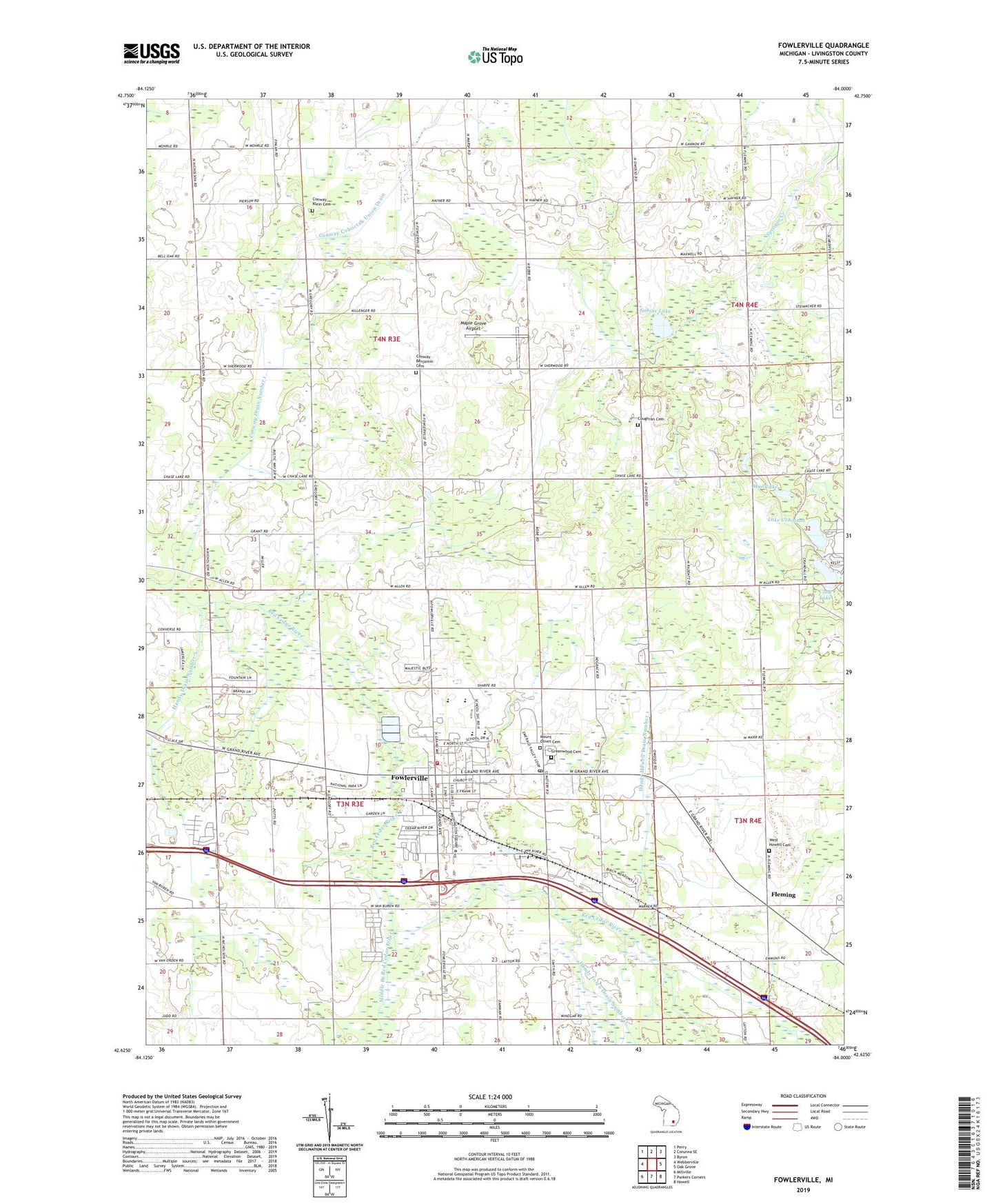 Fowlerville Michigan US Topo Map Image