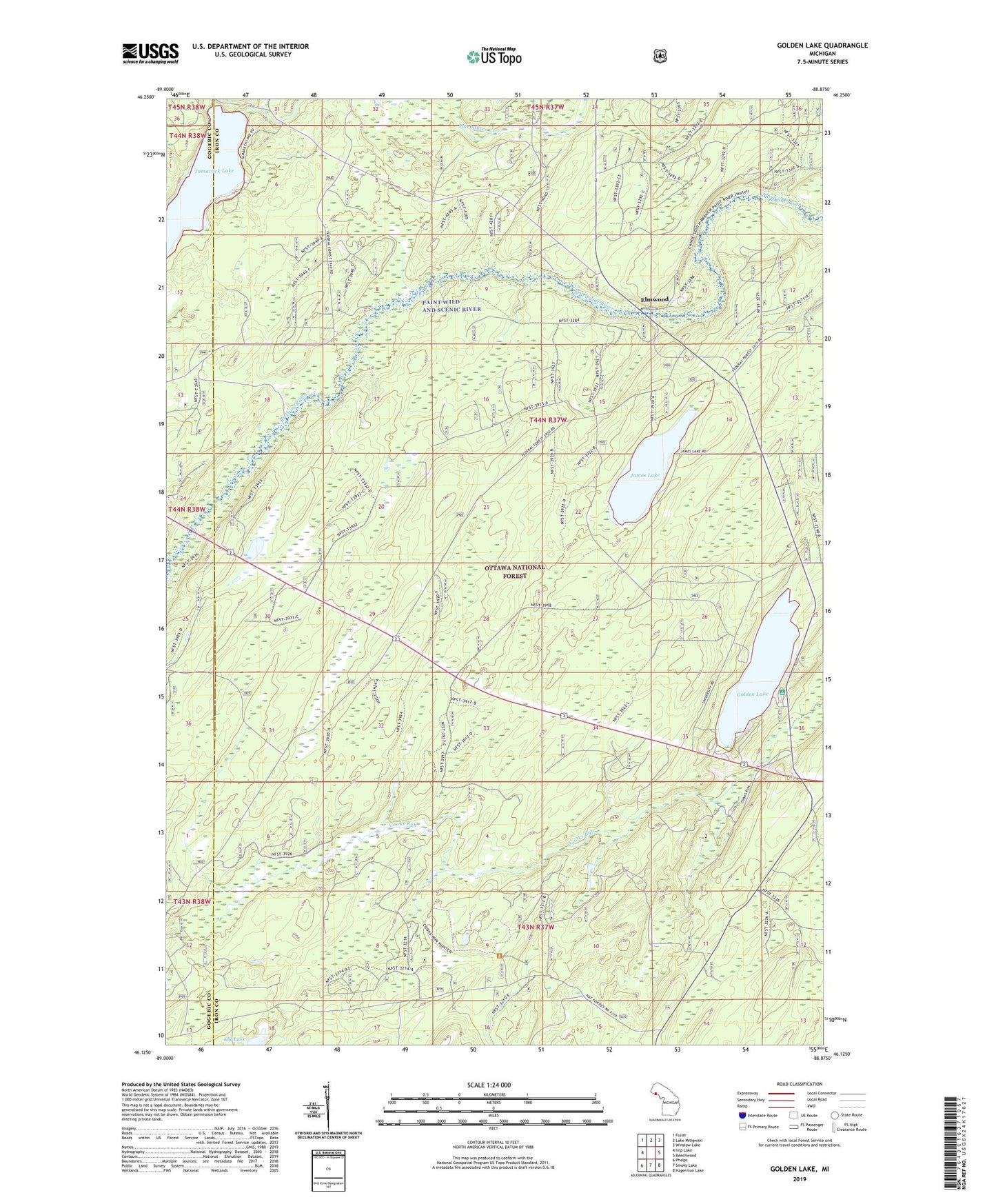 Golden Lake Michigan US Topo Map Image