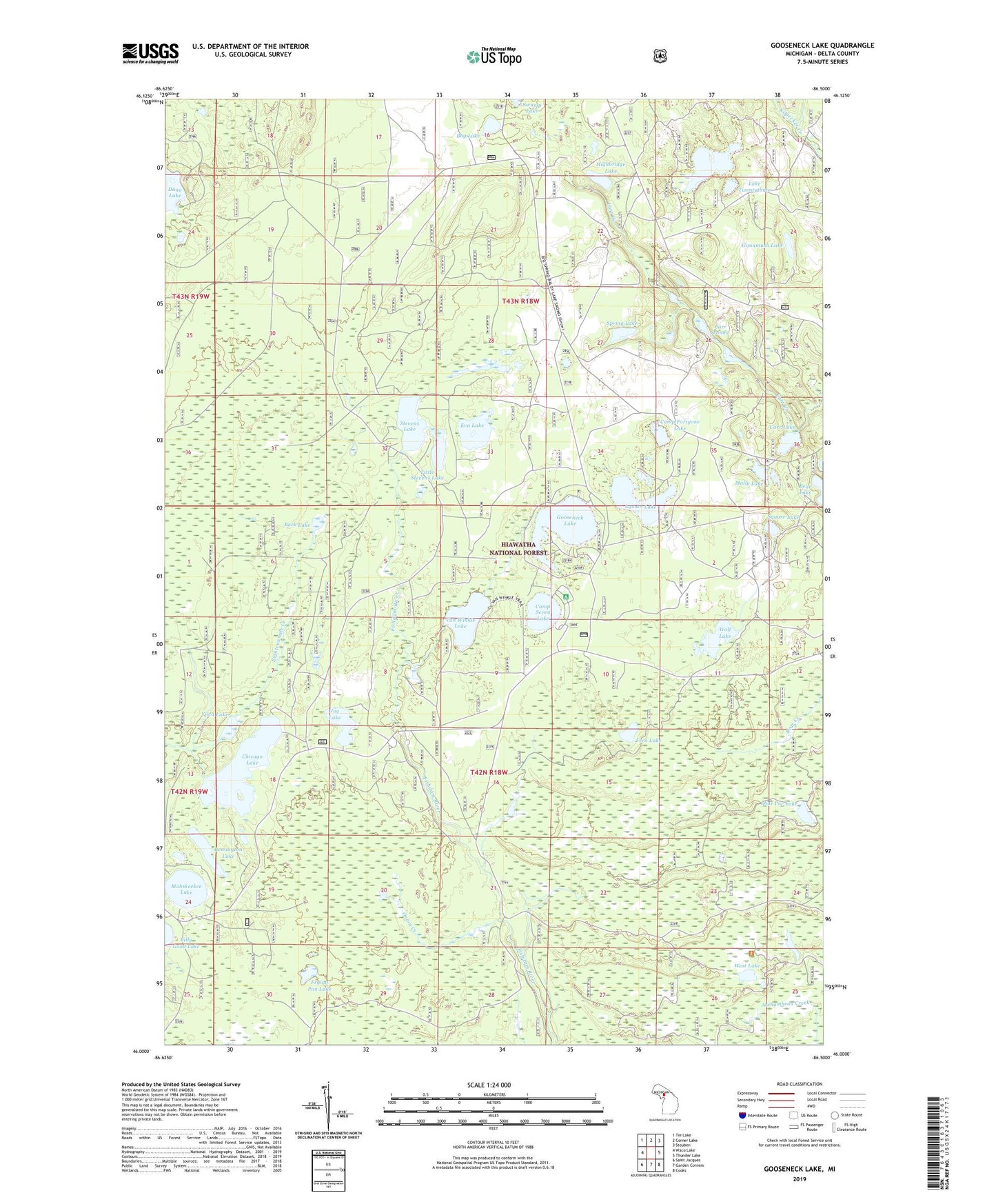 Gooseneck Lake Michigan US Topo Map Image