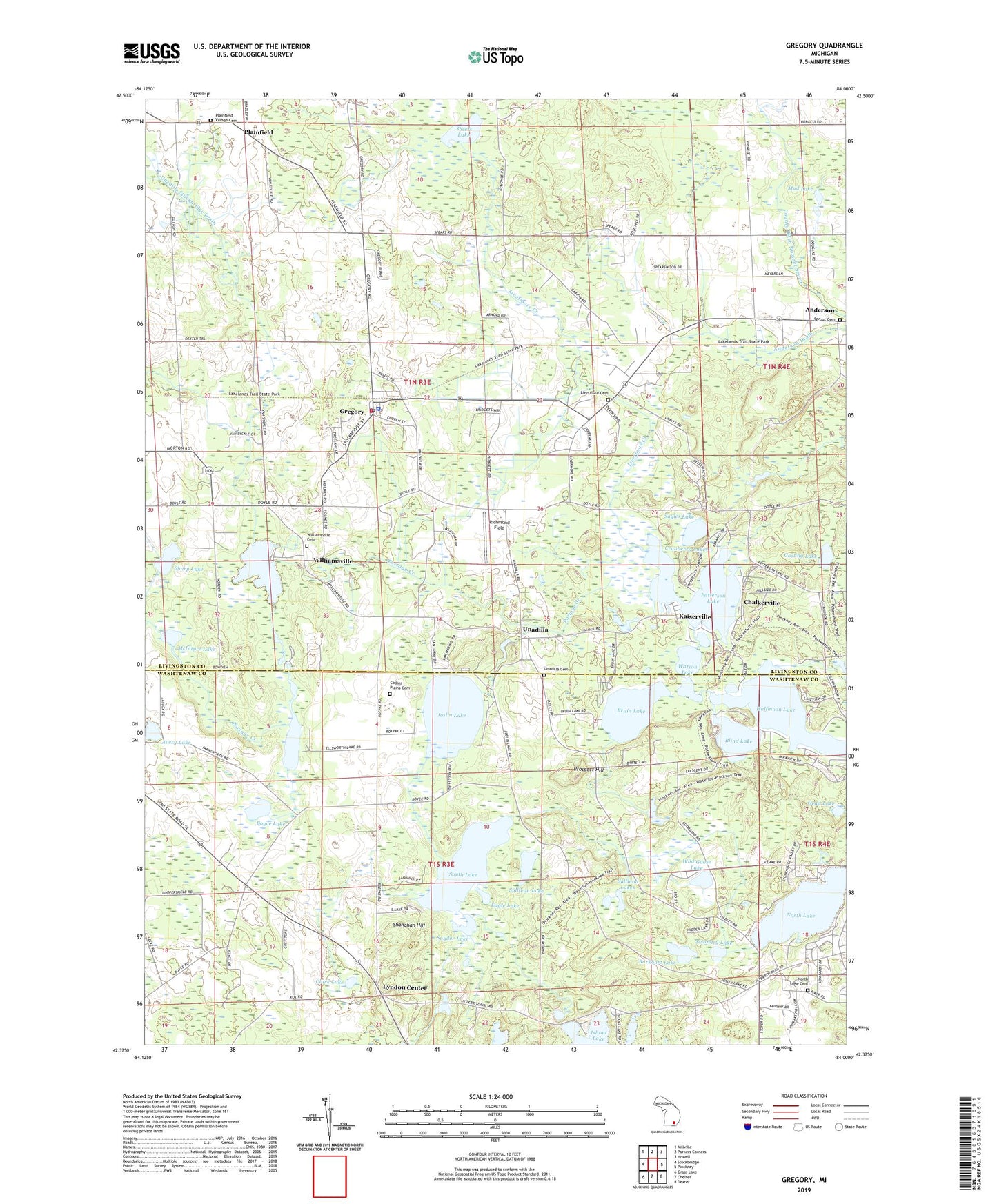 Gregory Michigan US Topo Map Image