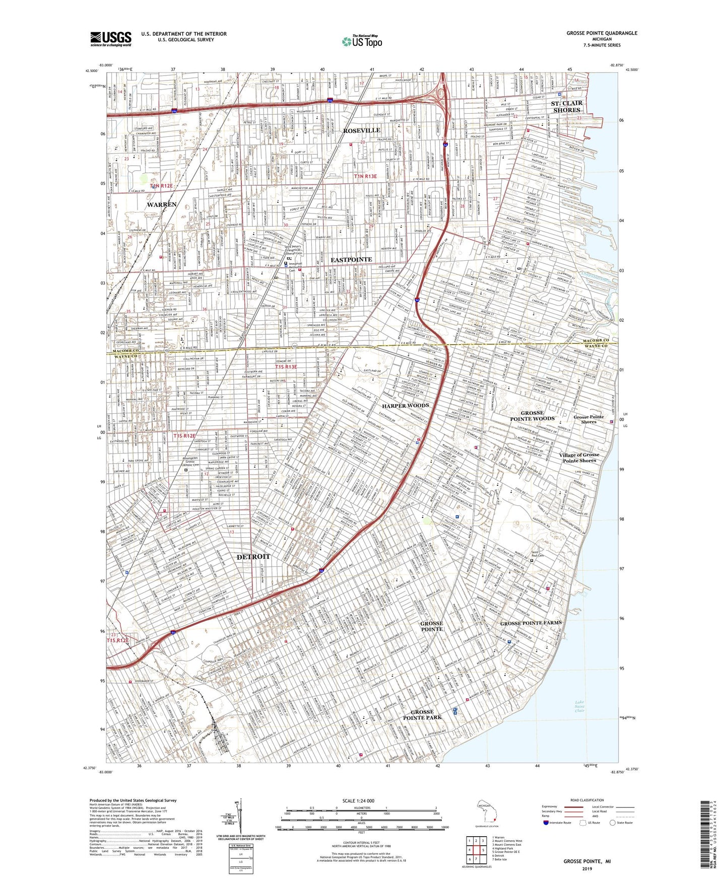 Grosse Pointe Michigan US Topo Map Image