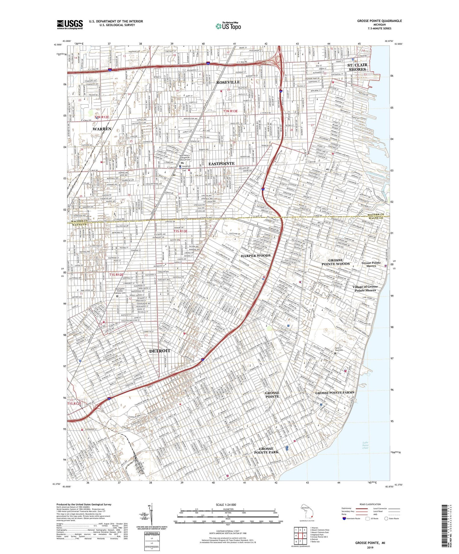 Grosse Pointe Michigan US Topo Map Image