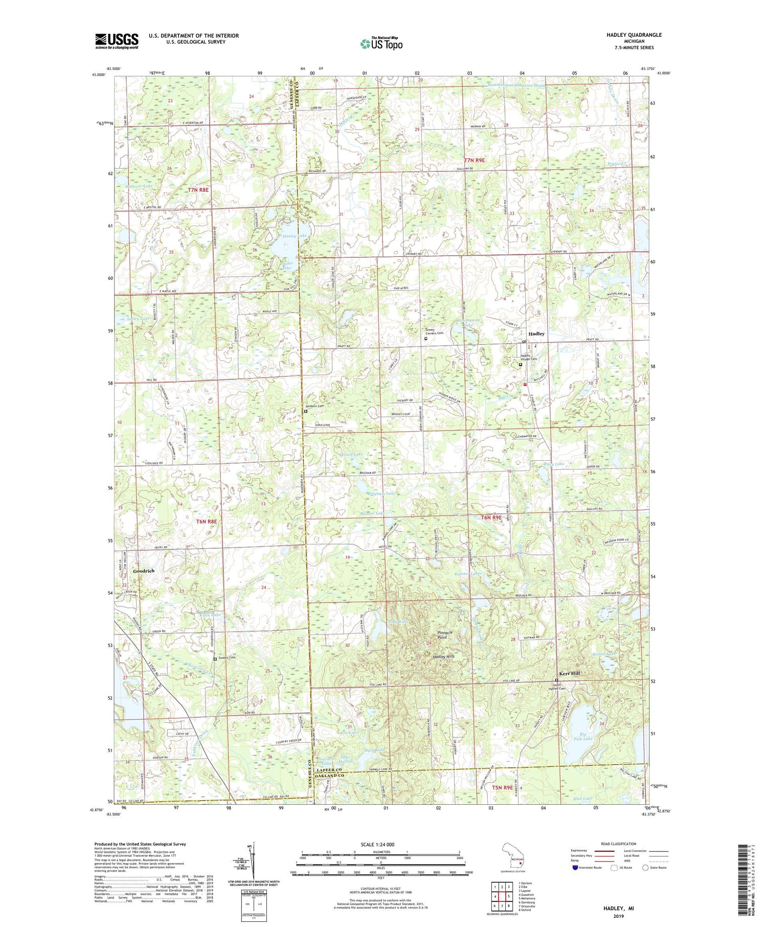 Hadley Michigan US Topo Map Image