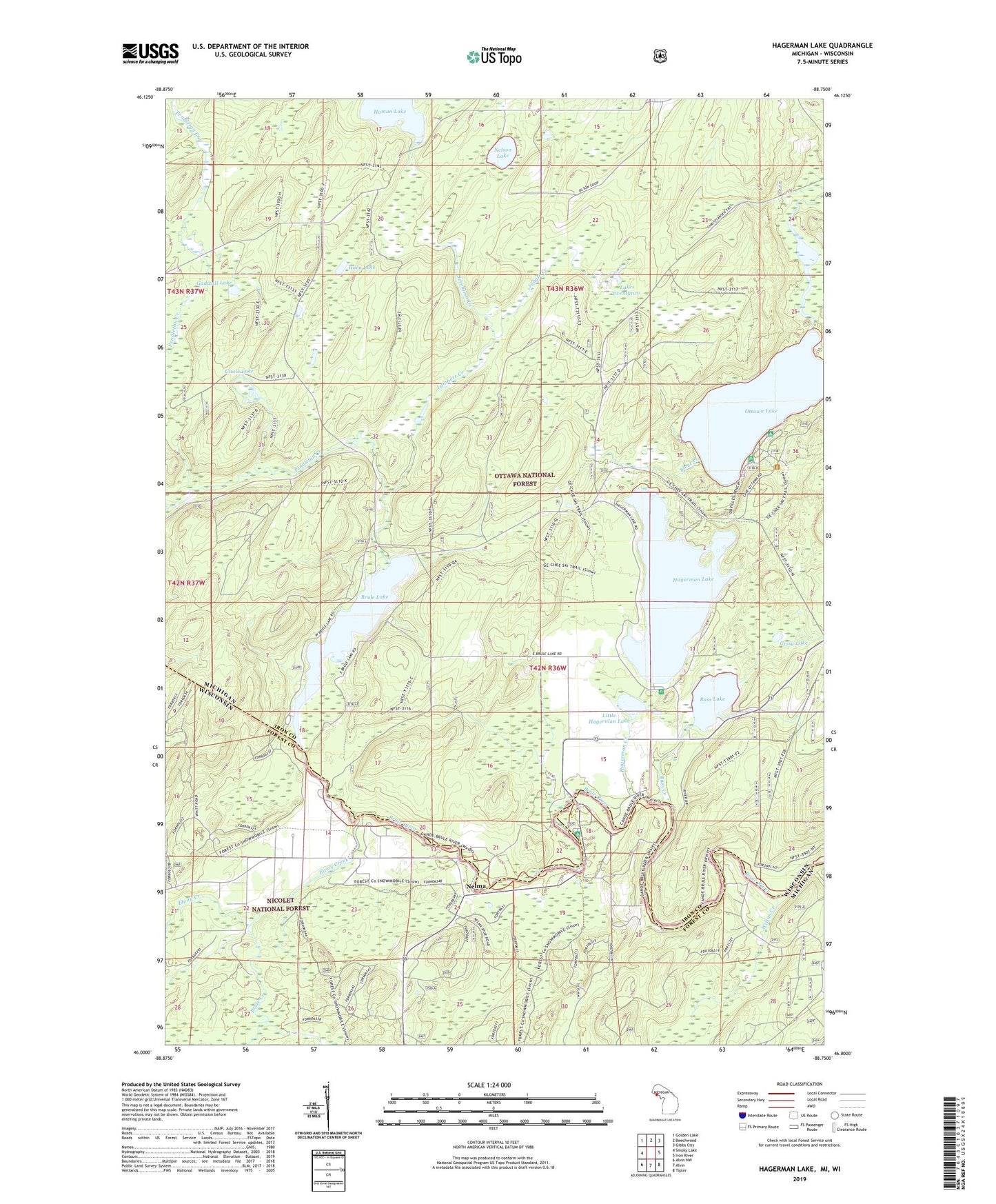 Hagerman Lake Michigan US Topo Map Image