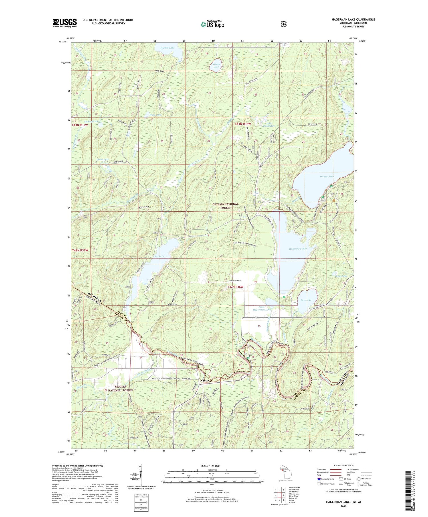 Hagerman Lake Michigan US Topo Map Image