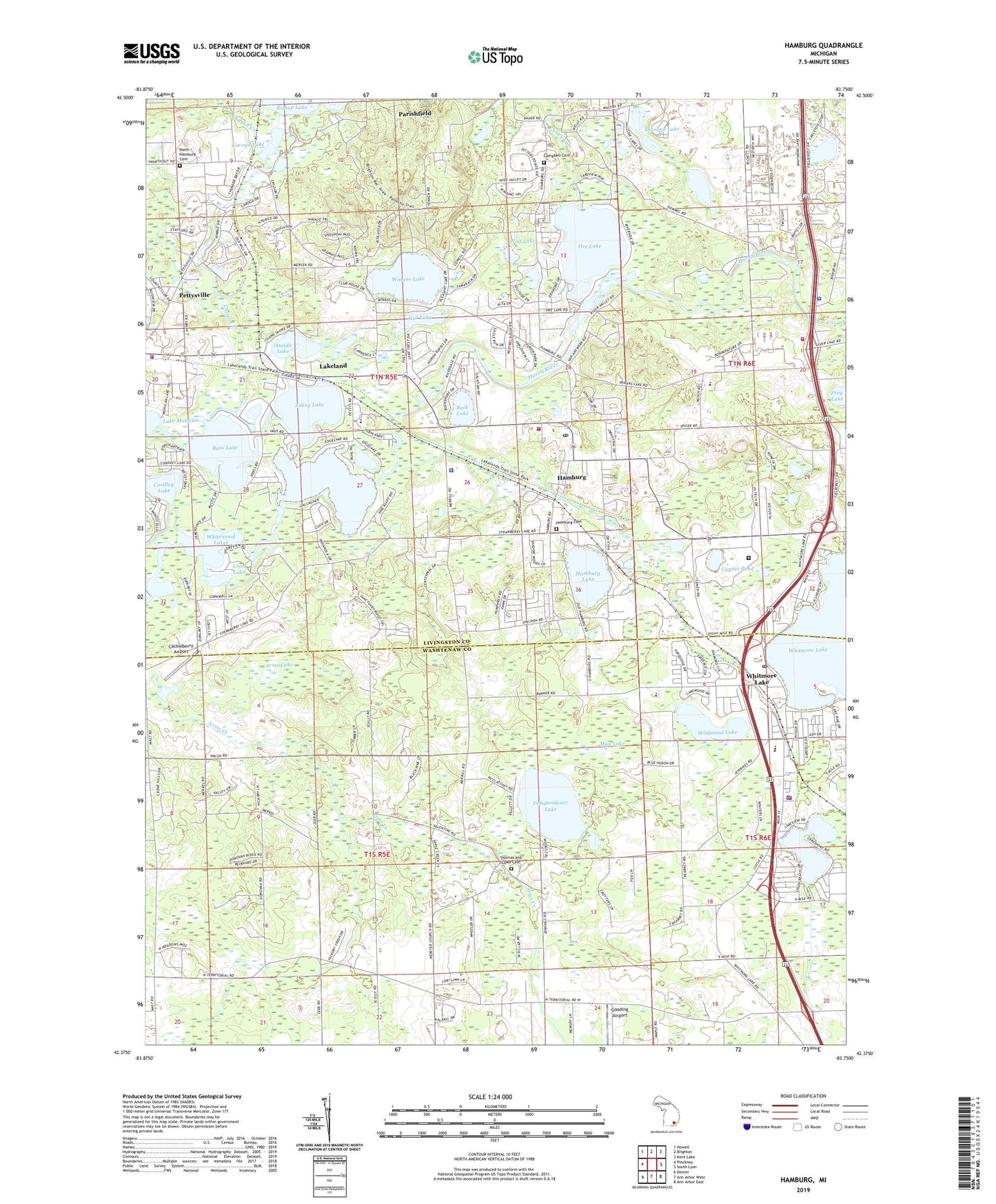 Hamburg Michigan US Topo Map Image
