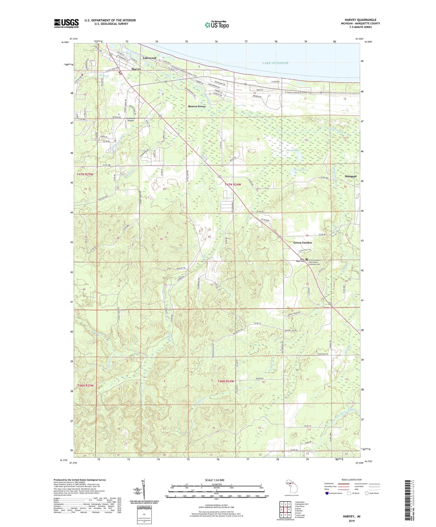 Harvey Michigan US Topo Map Image