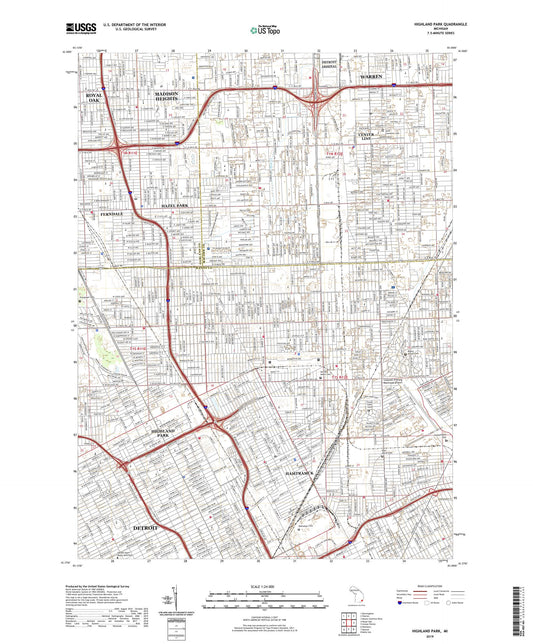 Highland Park Michigan US Topo Map Image