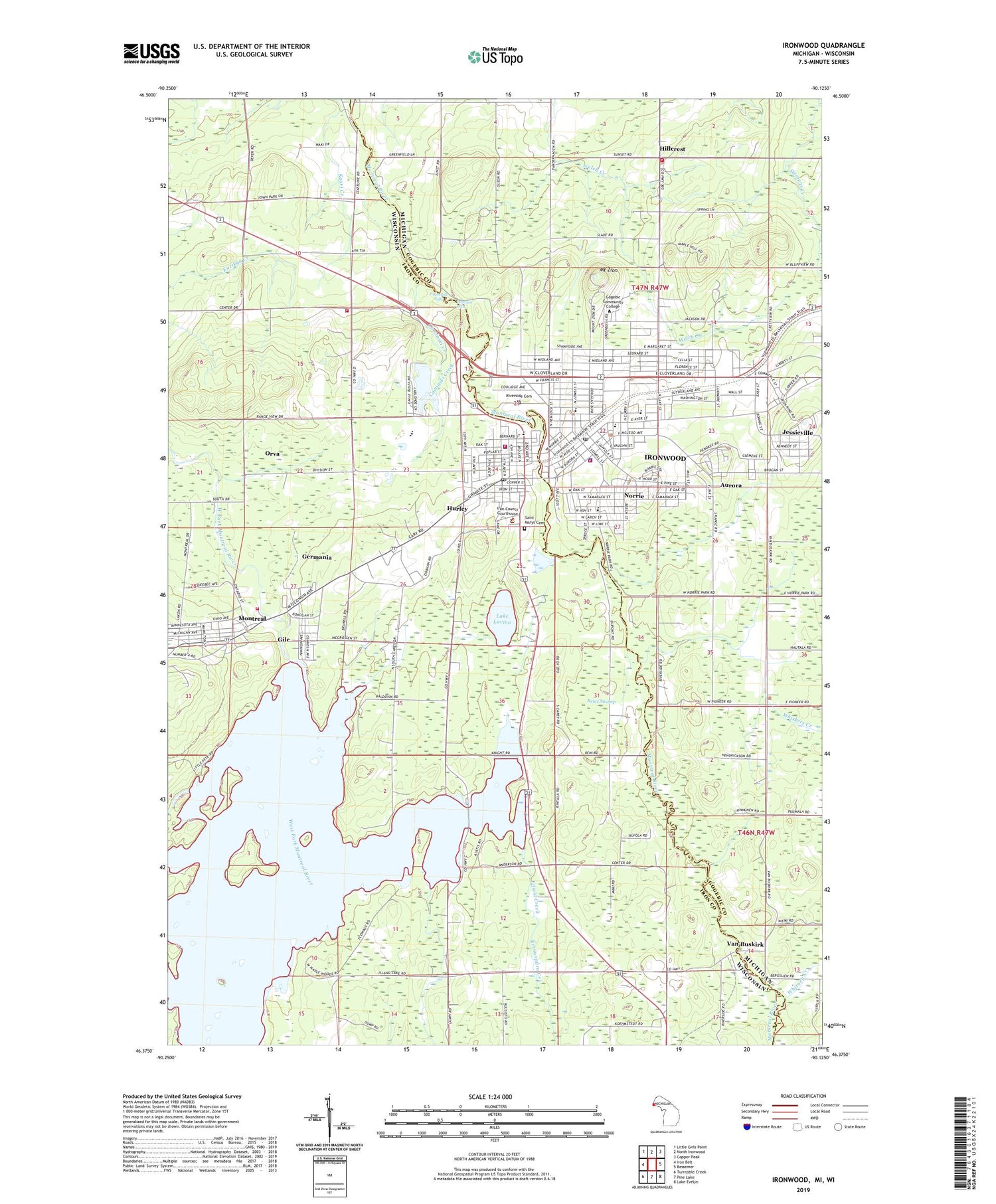 Ironwood Michigan US Topo Map Image