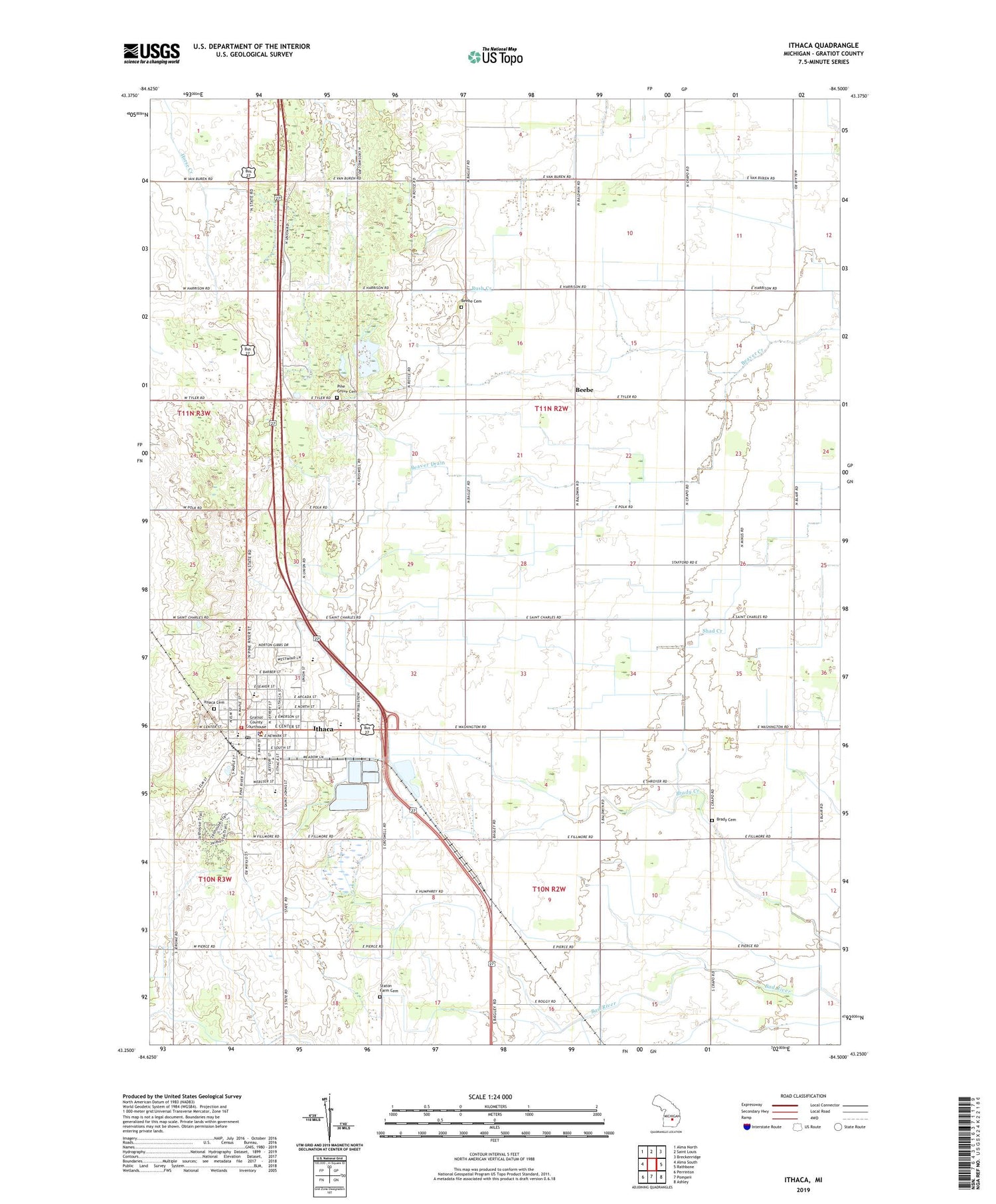Ithaca Michigan US Topo Map Image