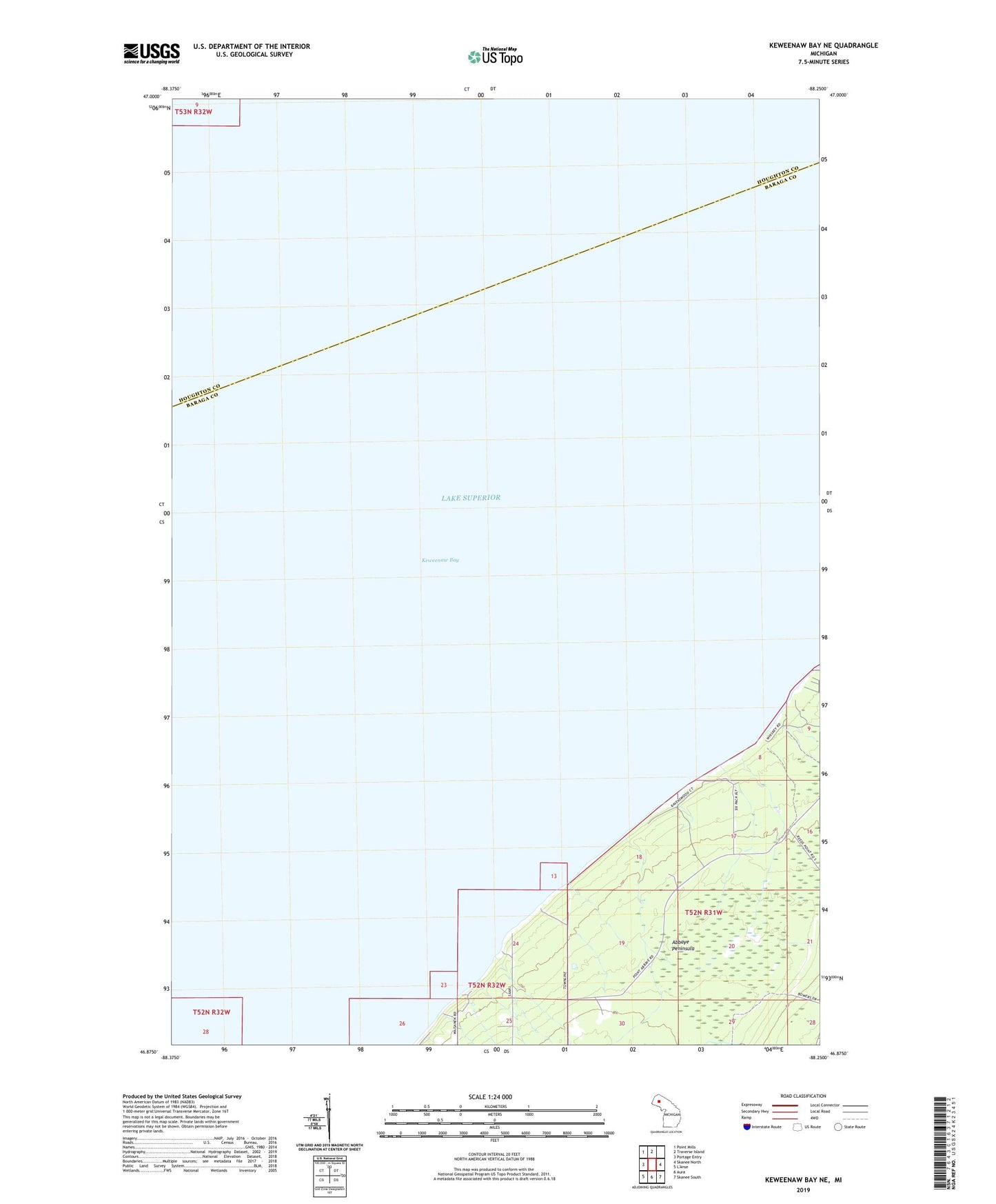 Keweenaw Bay NE Michigan US Topo Map Image
