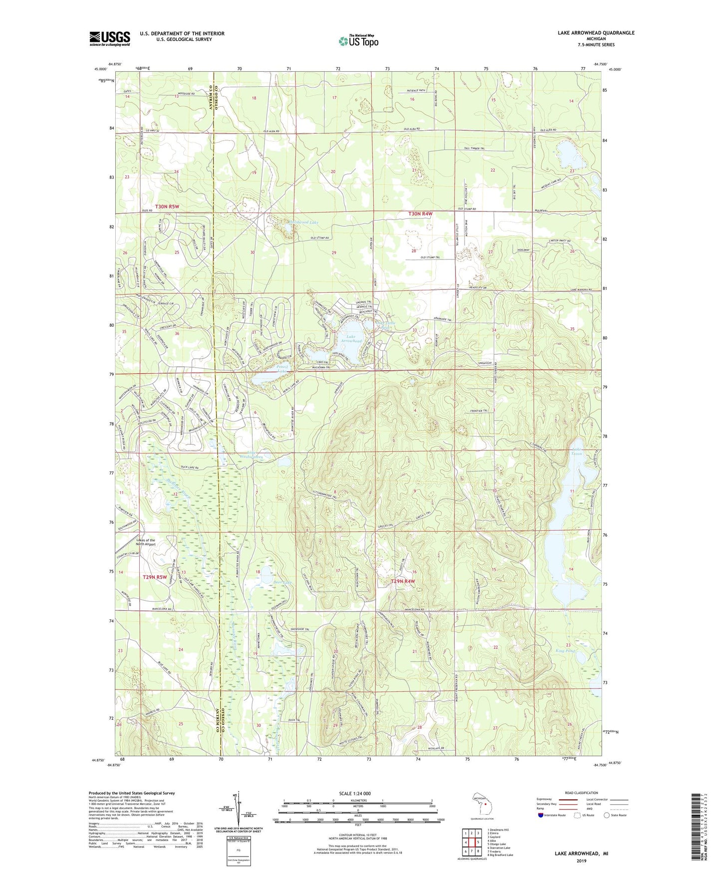 Lake Arrowhead Michigan US Topo Map Image