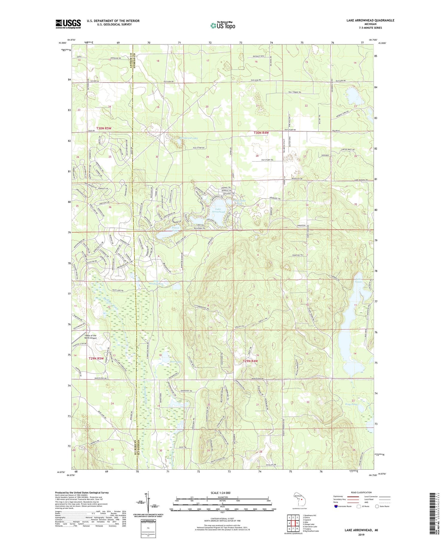 Lake Arrowhead Michigan US Topo Map Image