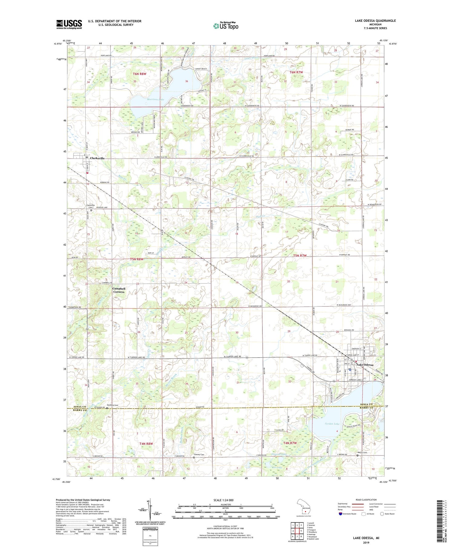 Lake Odessa Michigan US Topo Map Image