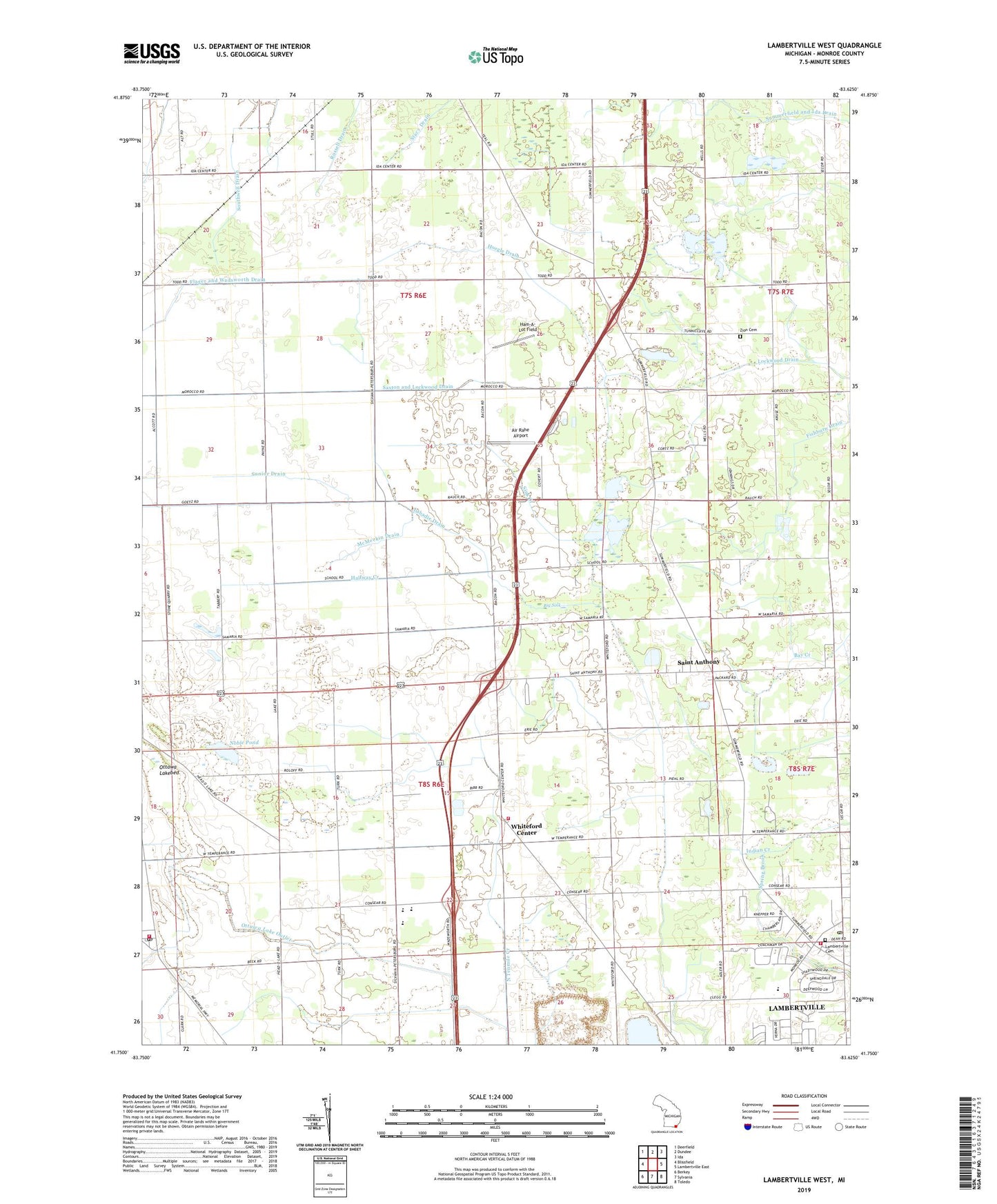 Lambertville West Michigan US Topo Map Image