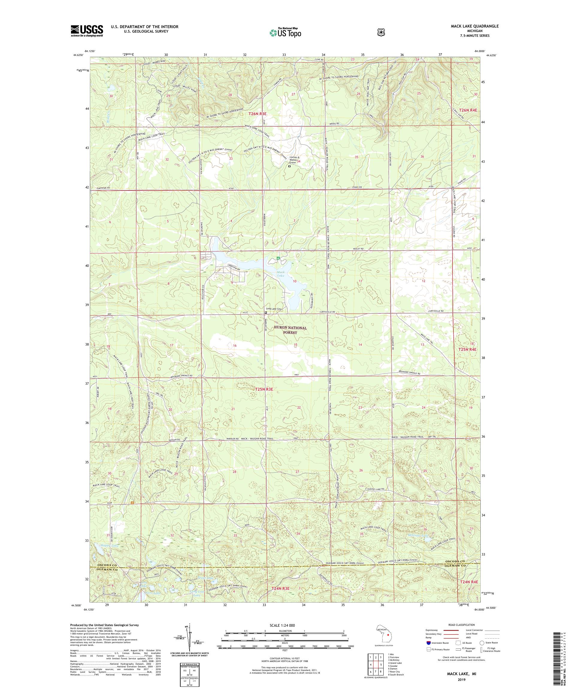 Mack Lake Michigan US Topo Map – MyTopo Map Store