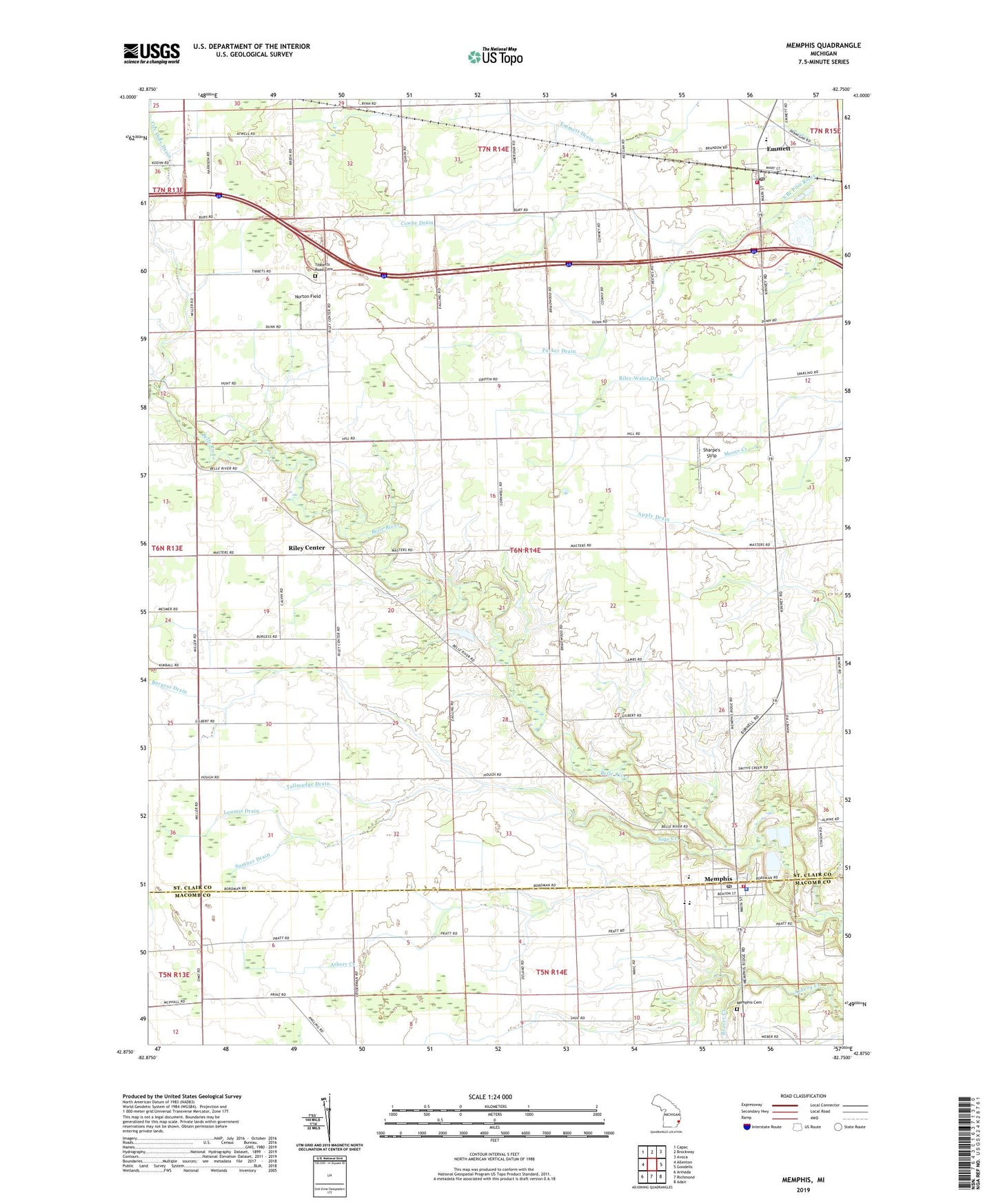Memphis Michigan US Topo Map Image