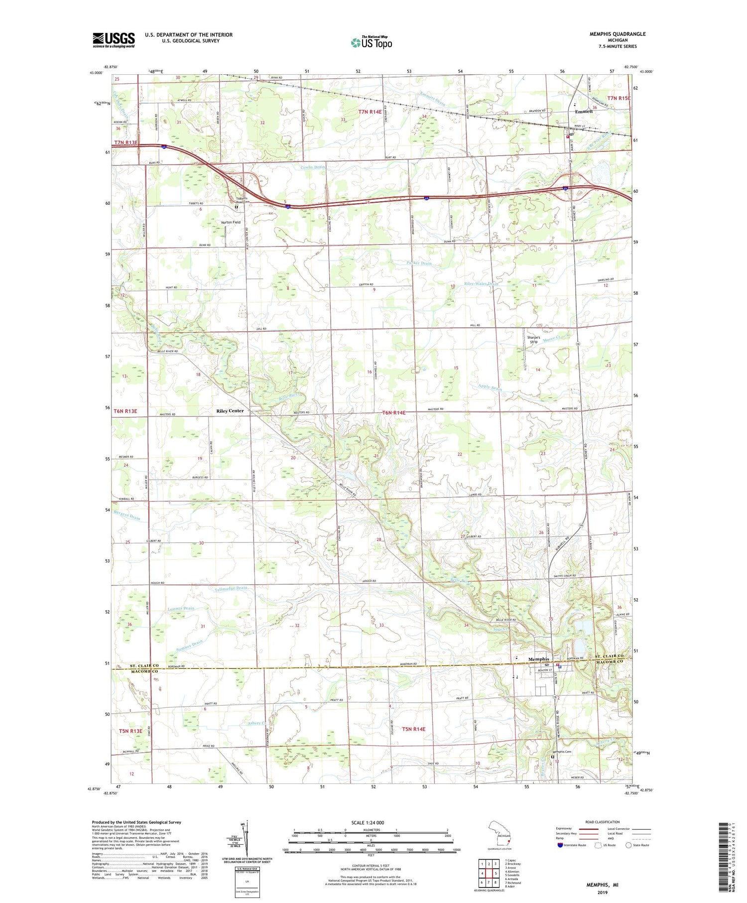 Memphis Michigan US Topo Map Image