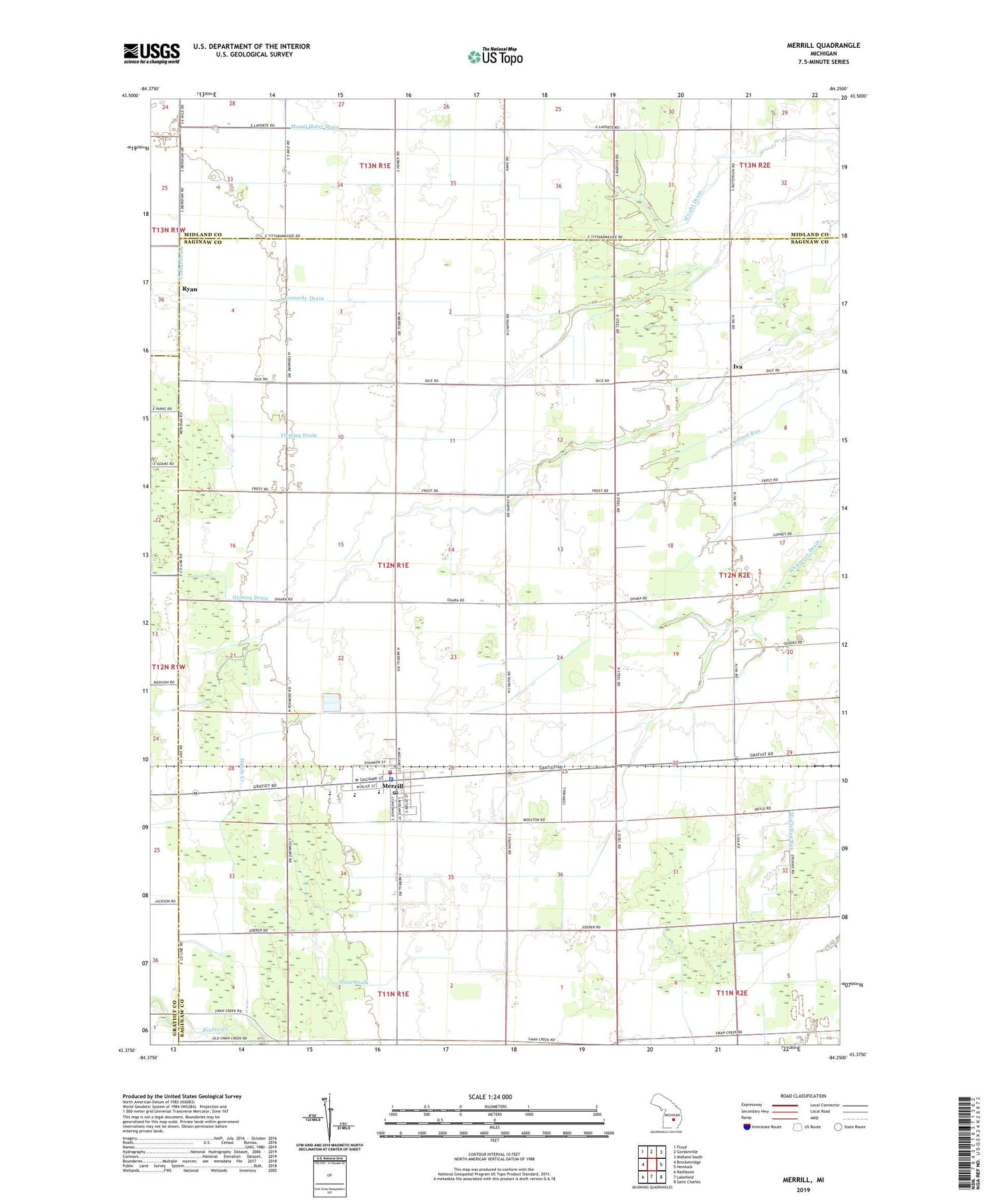 Merrill Michigan US Topo Map Image