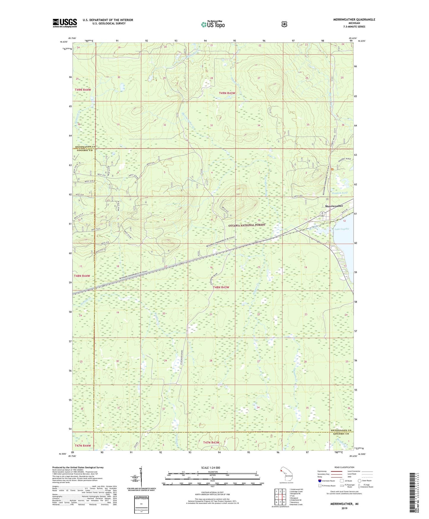 Merriweather Michigan US Topo Map Image