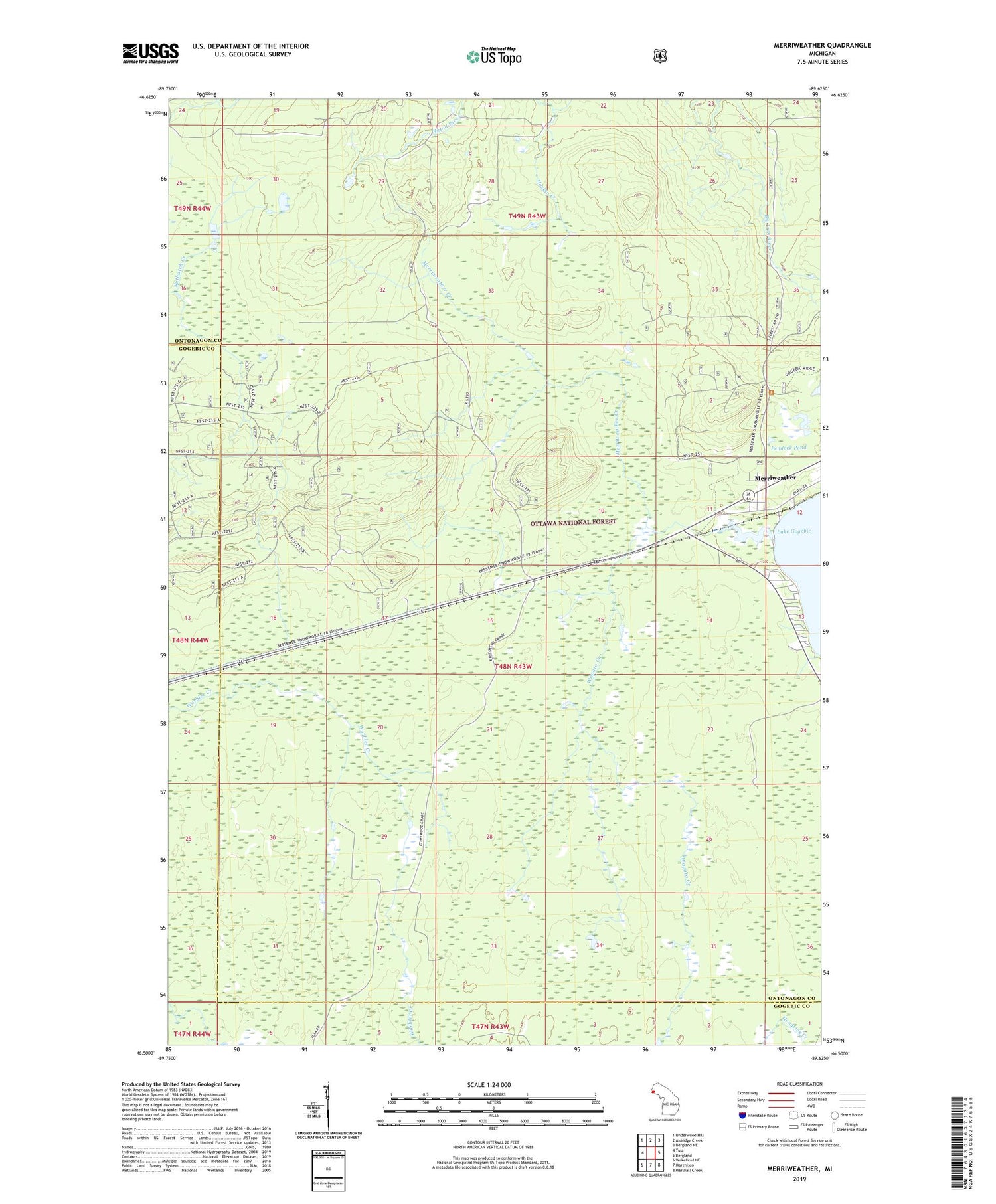 Merriweather Michigan US Topo Map Image