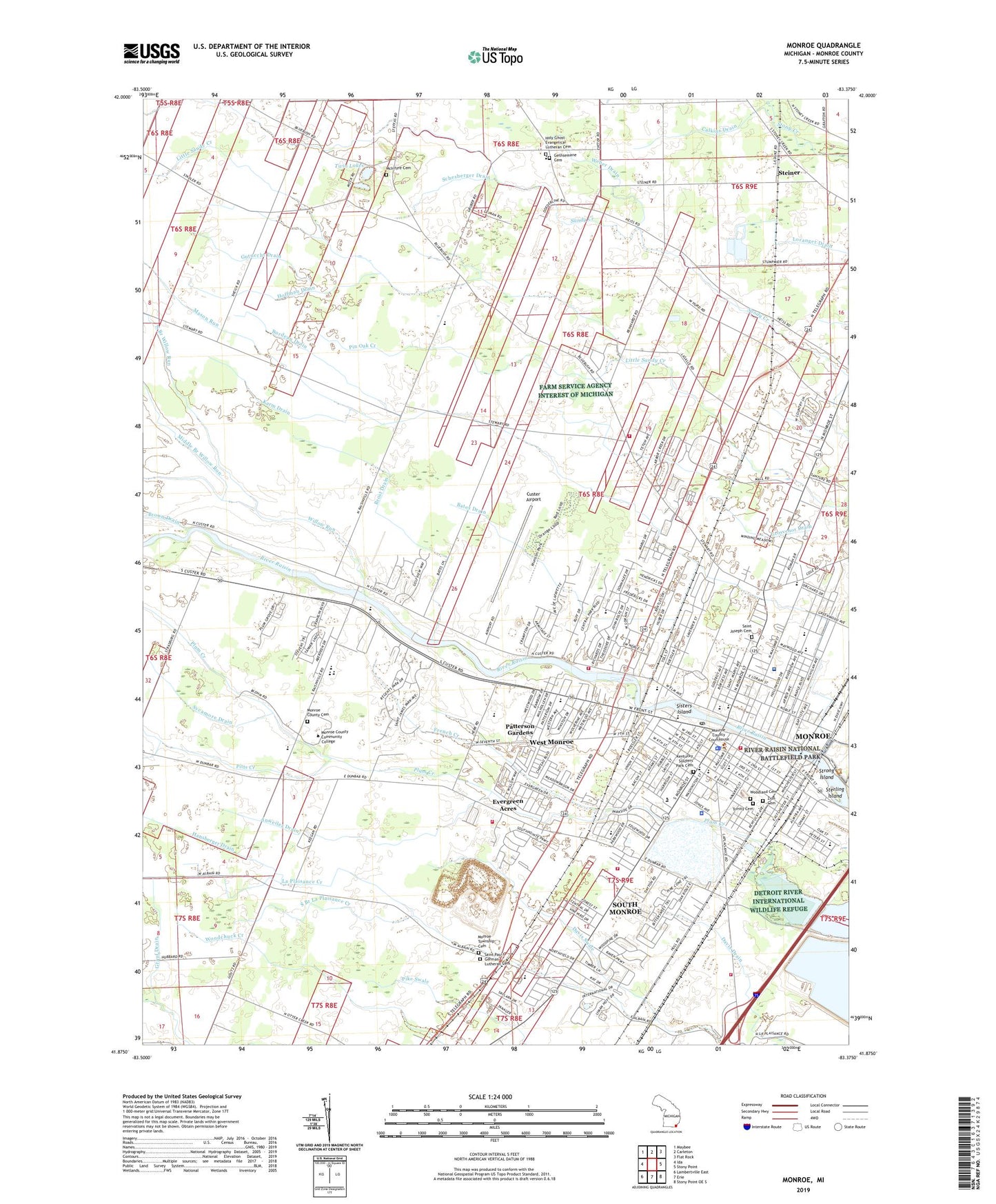 Monroe Michigan US Topo Map Image