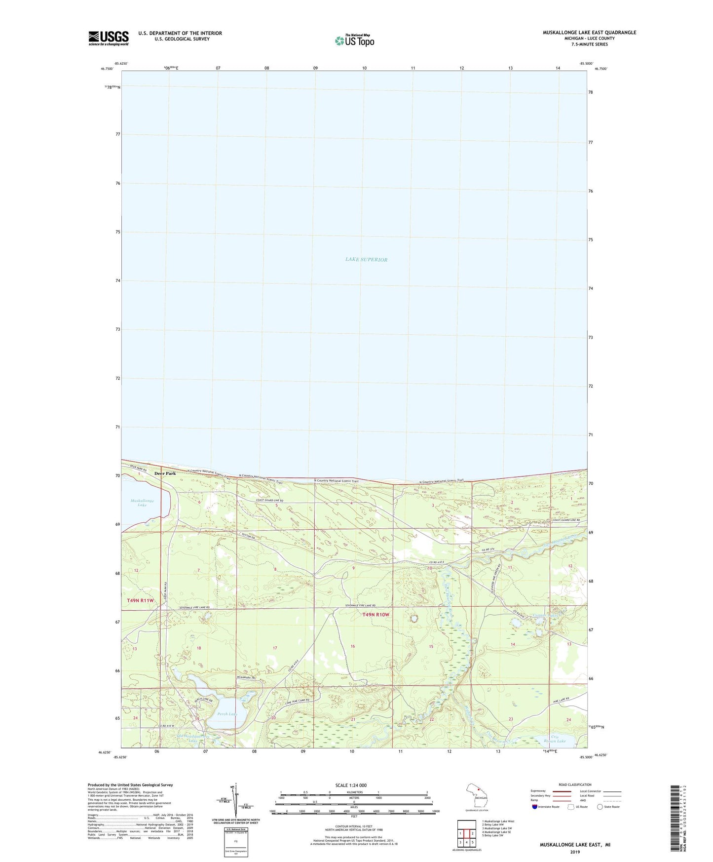 Muskallonge Lake East Michigan US Topo Map Image