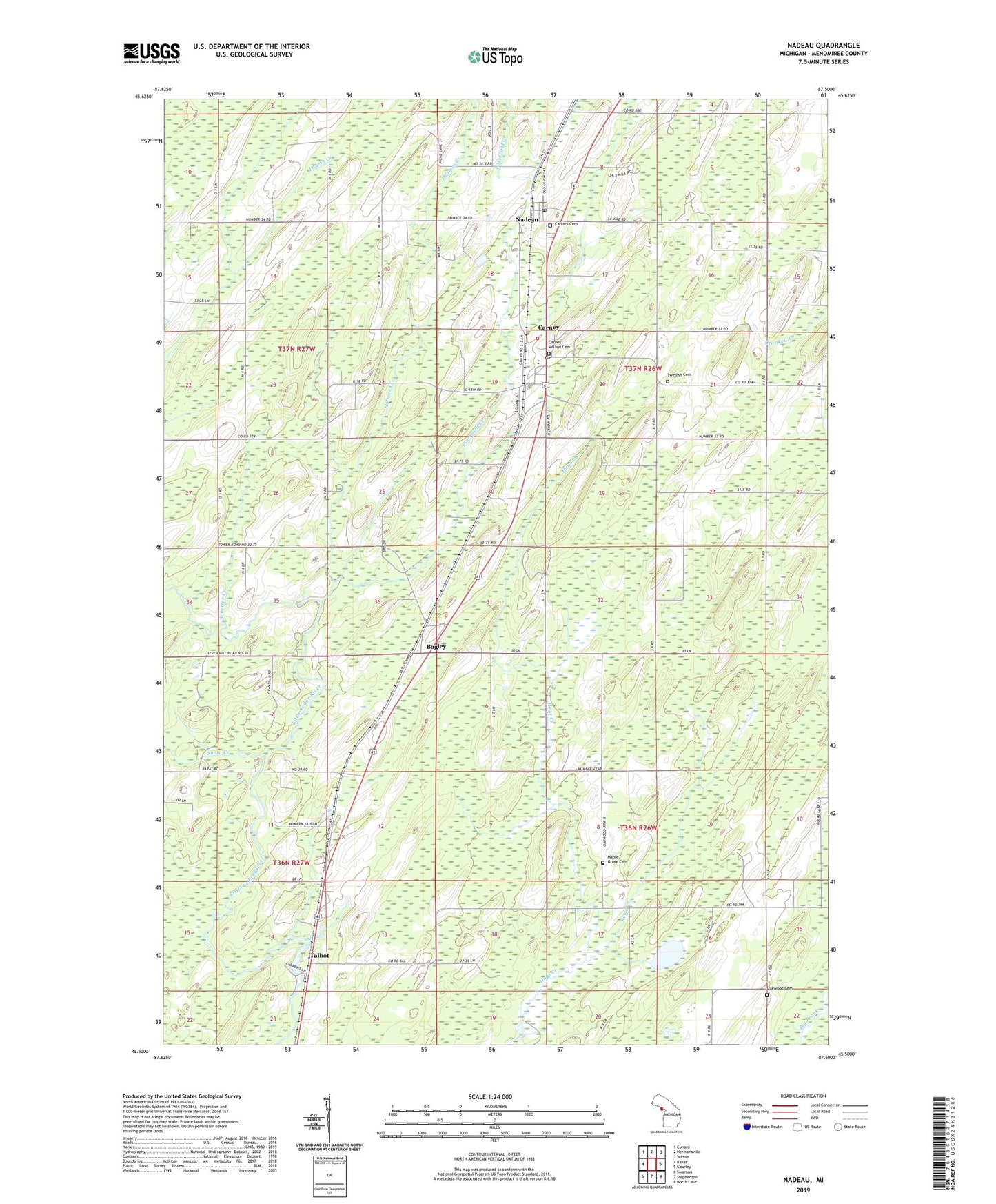 Nadeau Michigan US Topo Map Image