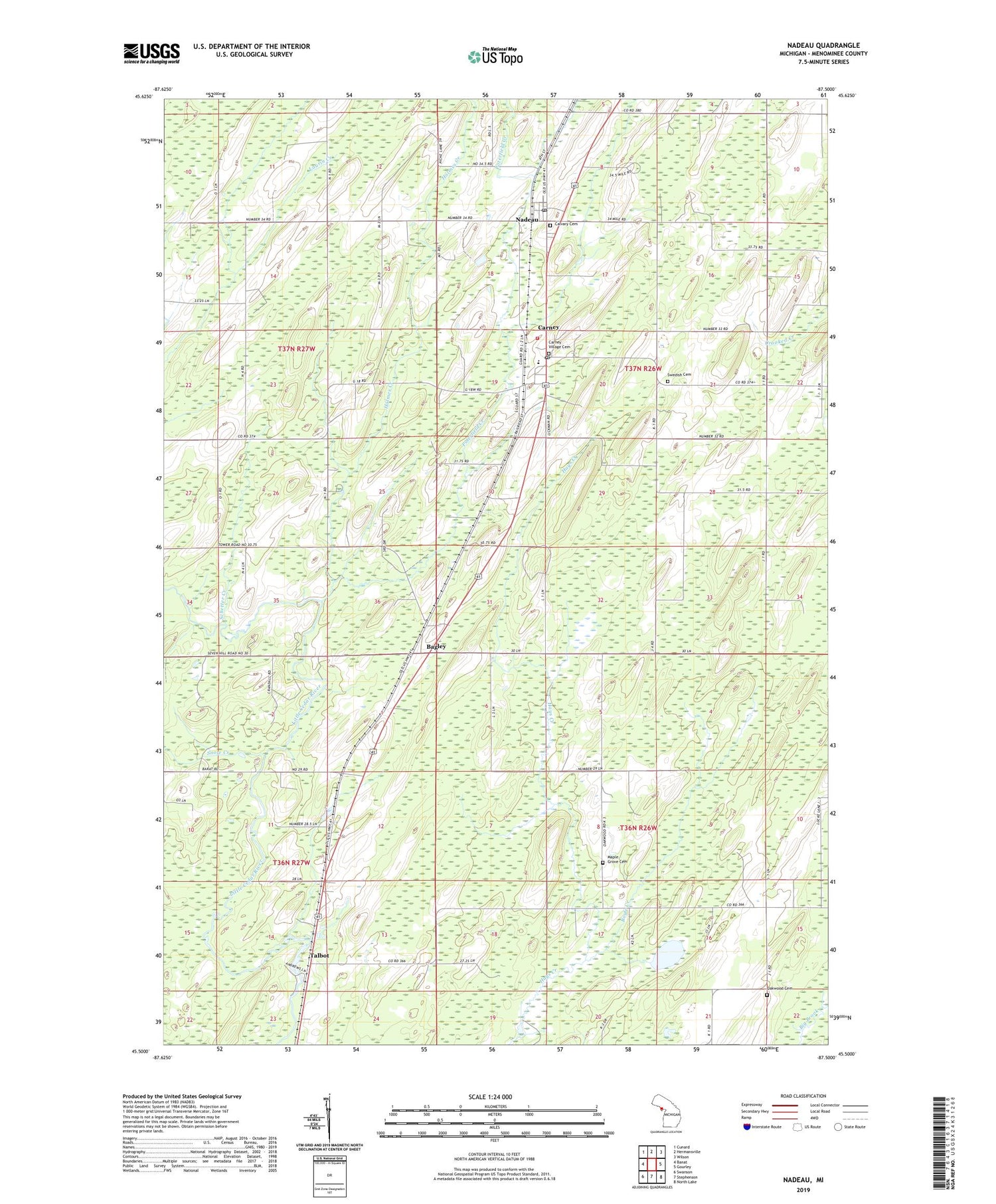 Nadeau Michigan US Topo Map Image