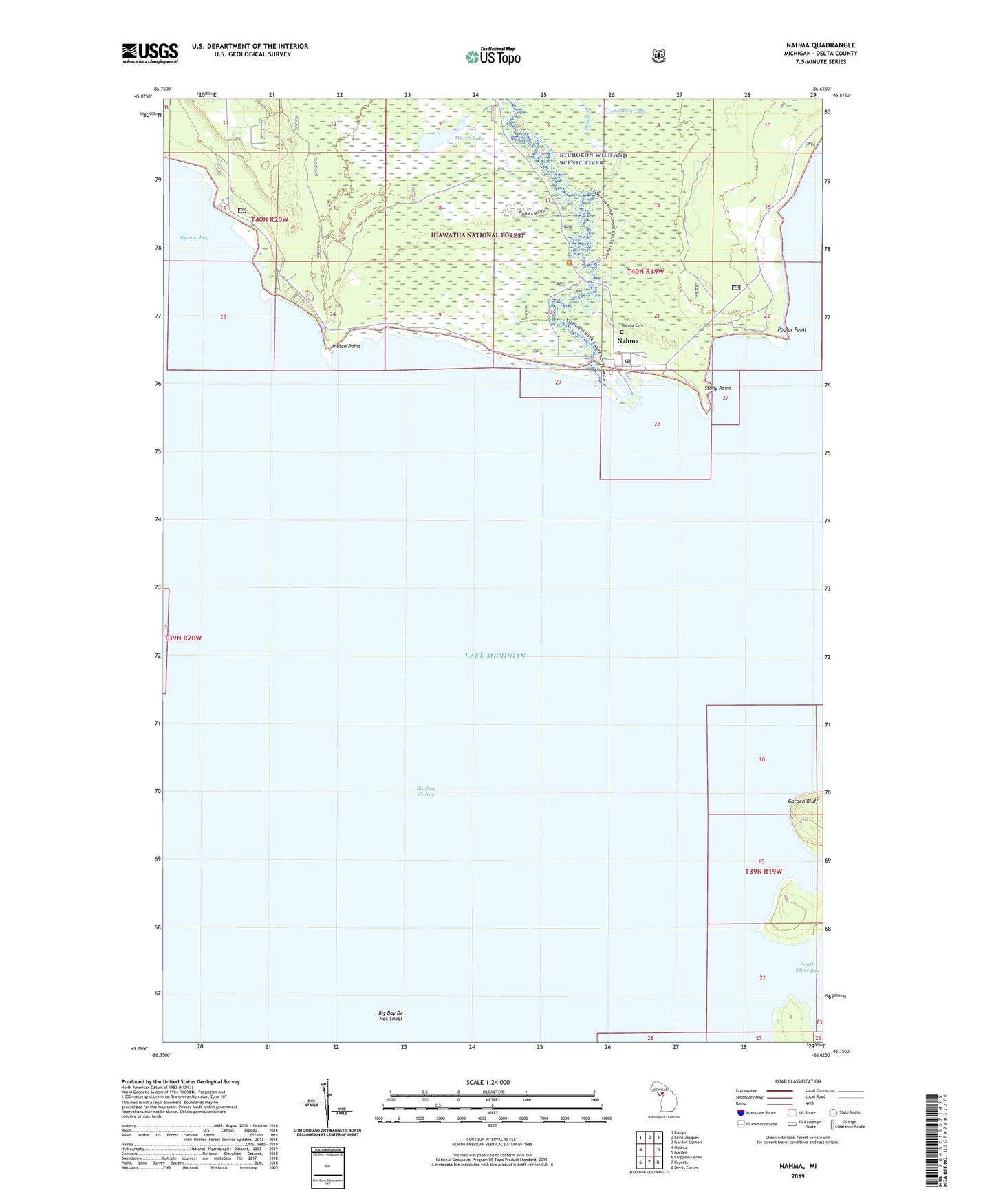 Nahma Michigan US Topo Map Image