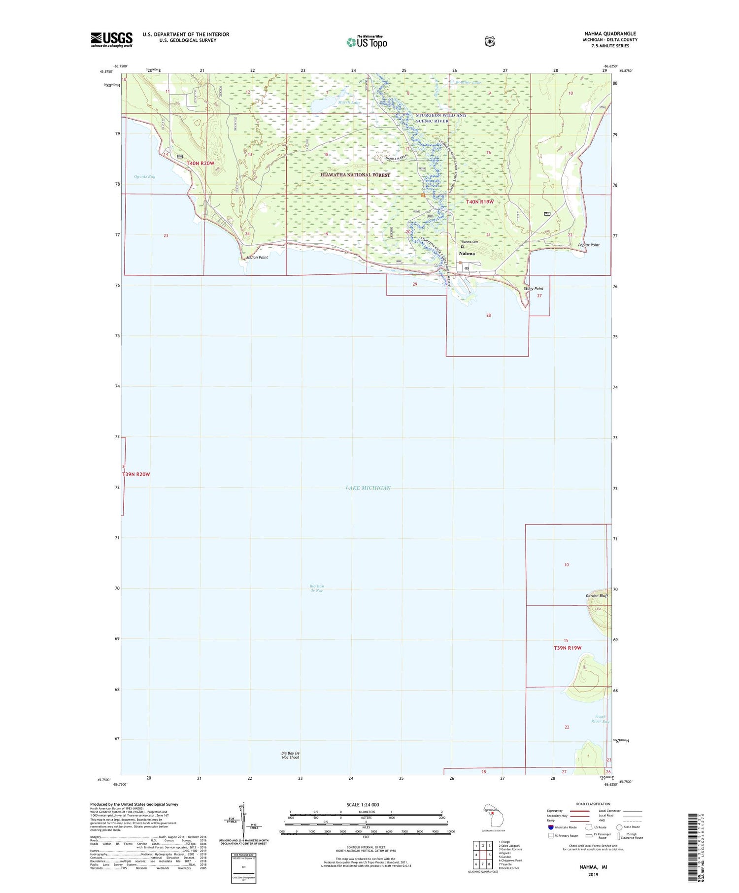 Nahma Michigan US Topo Map Image