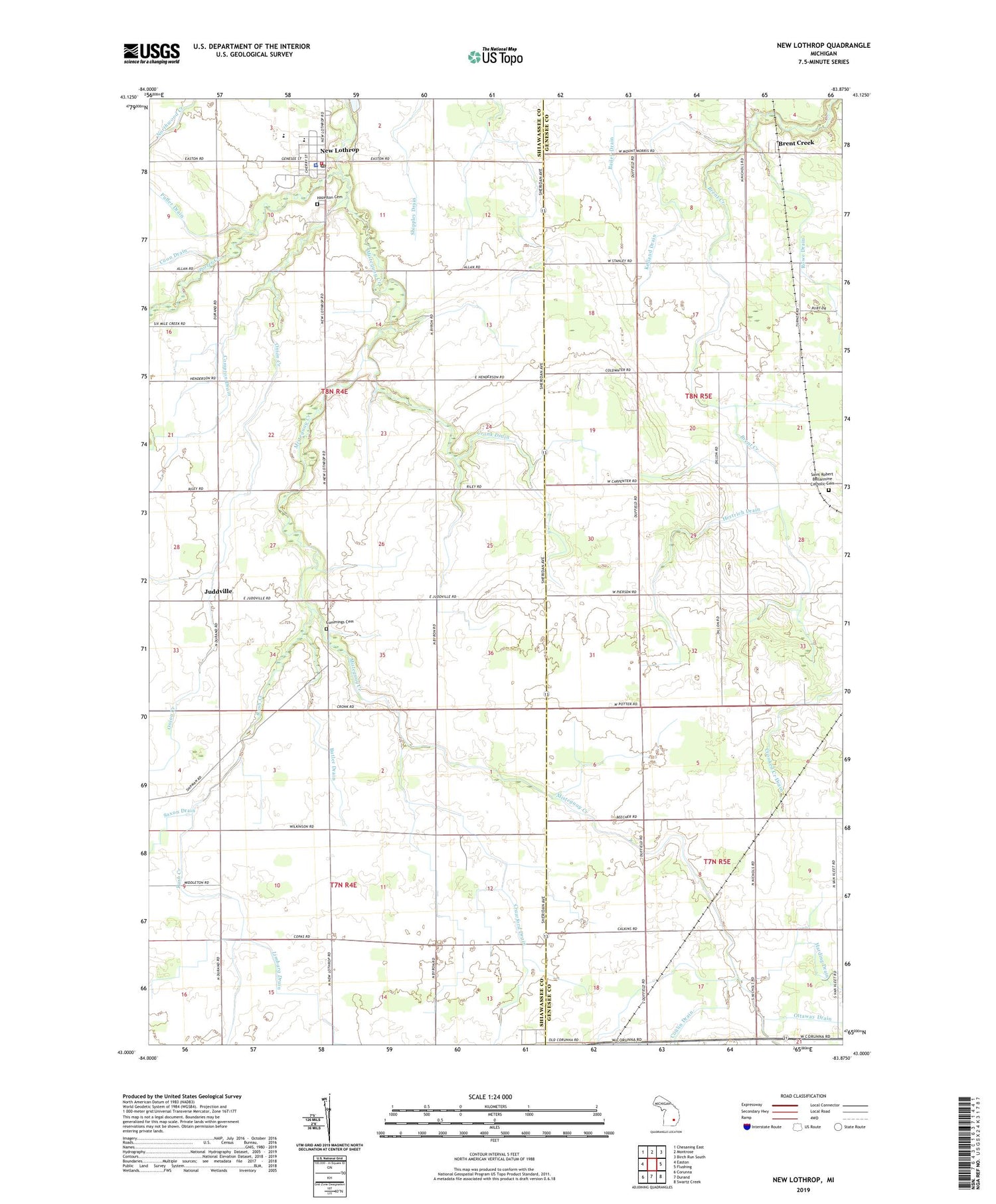 New Lothrop Michigan US Topo Map Image