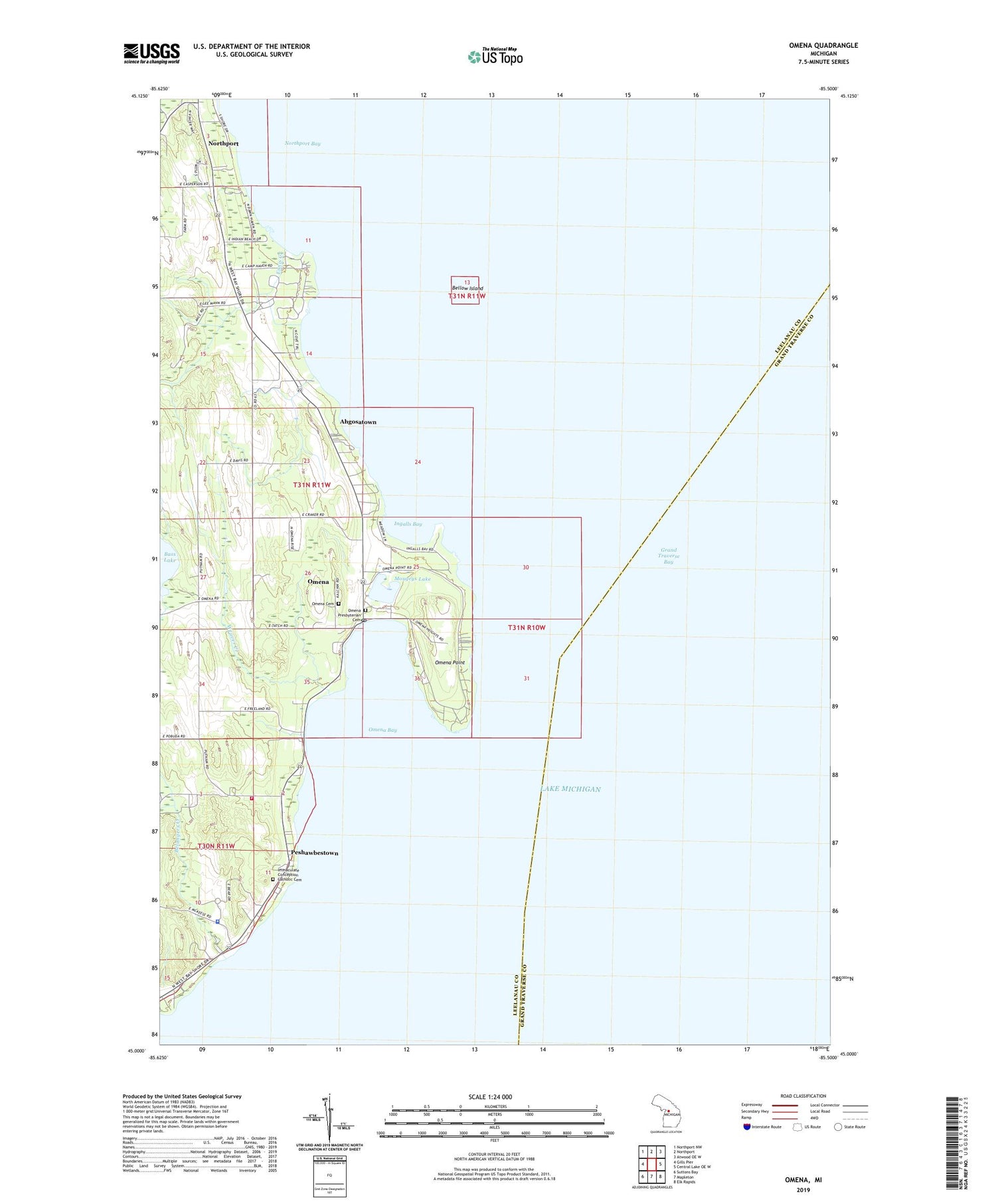 Omena Michigan US Topo Map Image