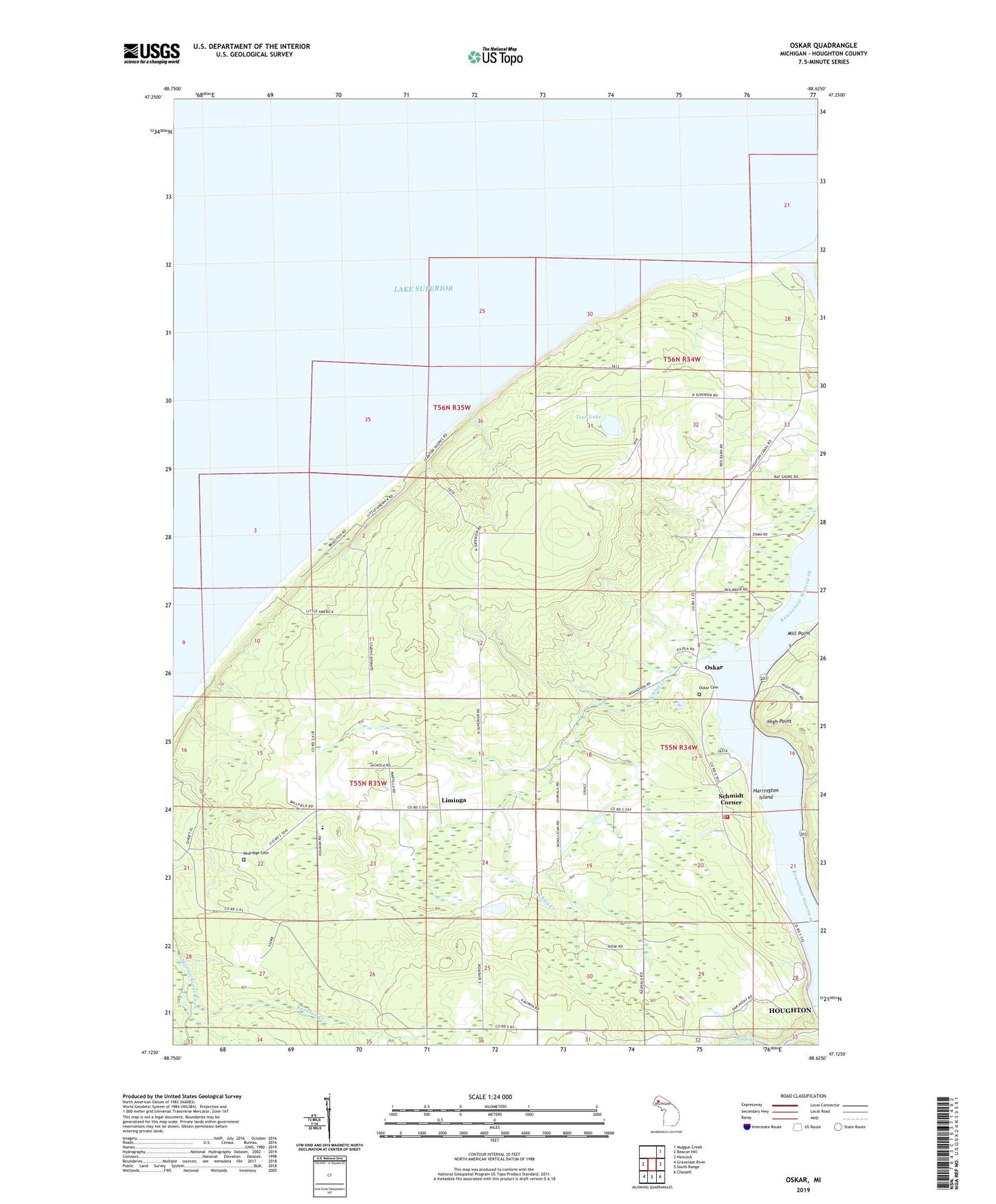 Oskar Michigan US Topo Map Image