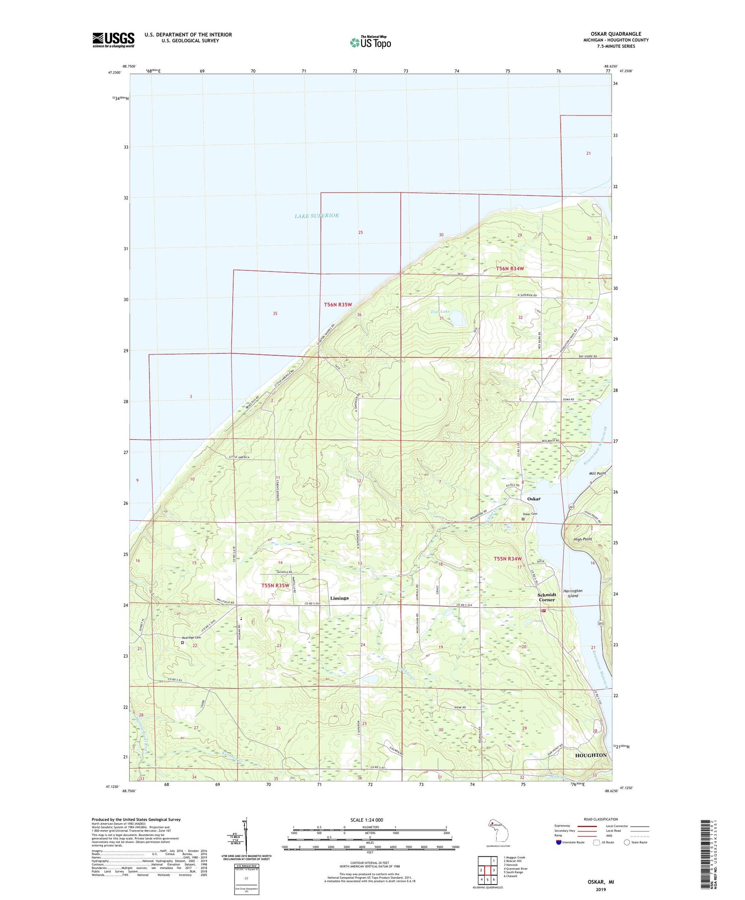 Oskar Michigan US Topo Map Image