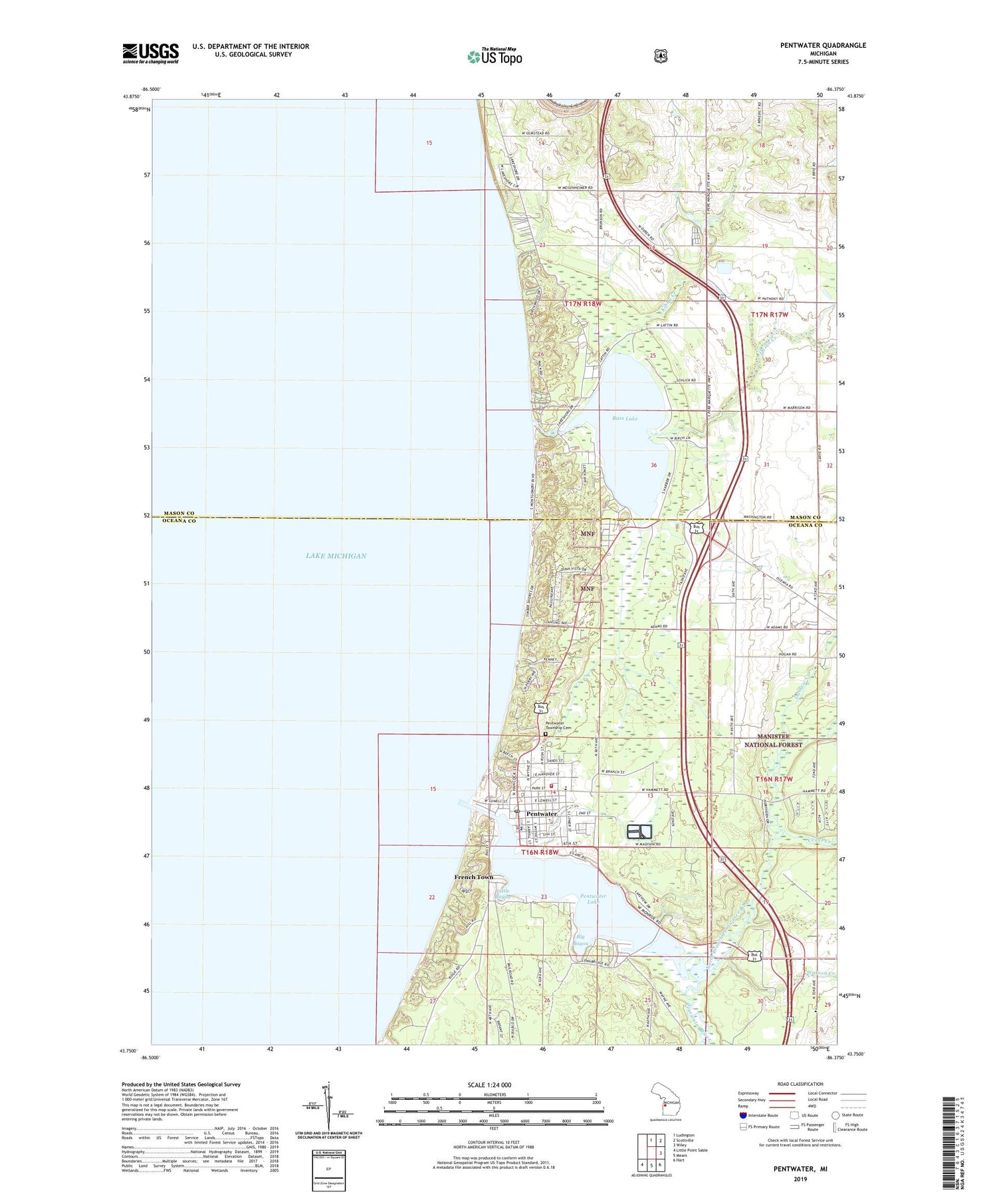 Pentwater Michigan US Topo Map Image