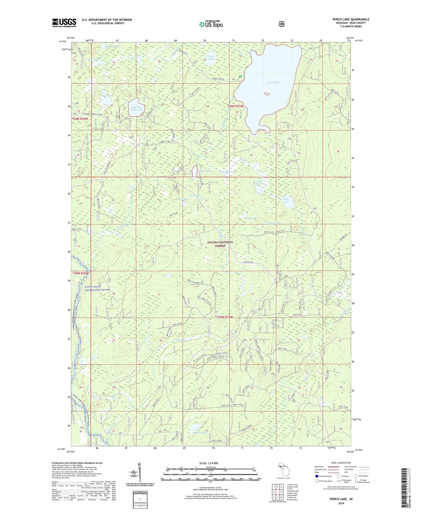 Perch Lake Michigan US Topo Map Image