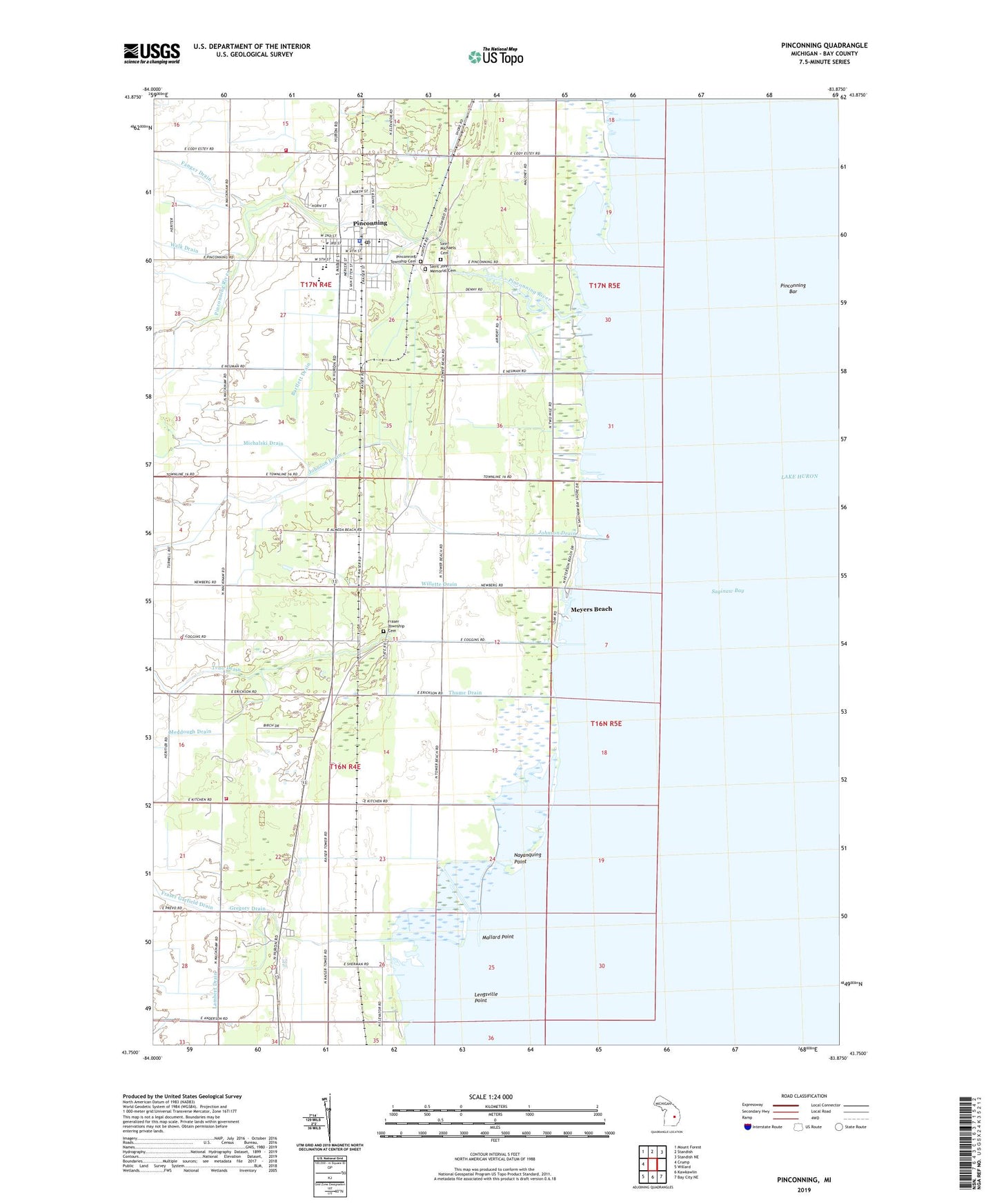 Pinconning Michigan US Topo Map Image