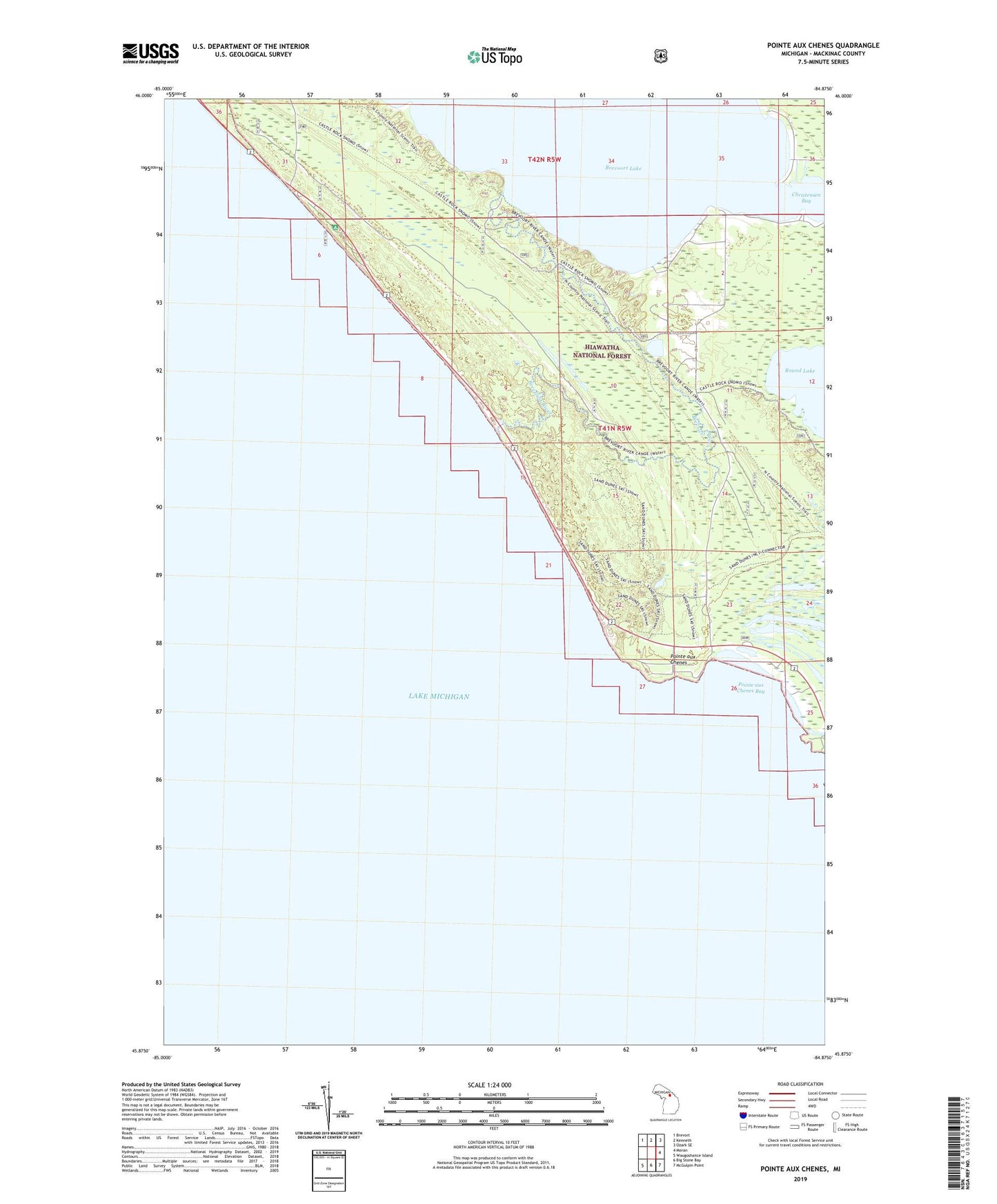 Pointe aux Chenes Michigan US Topo Map Image