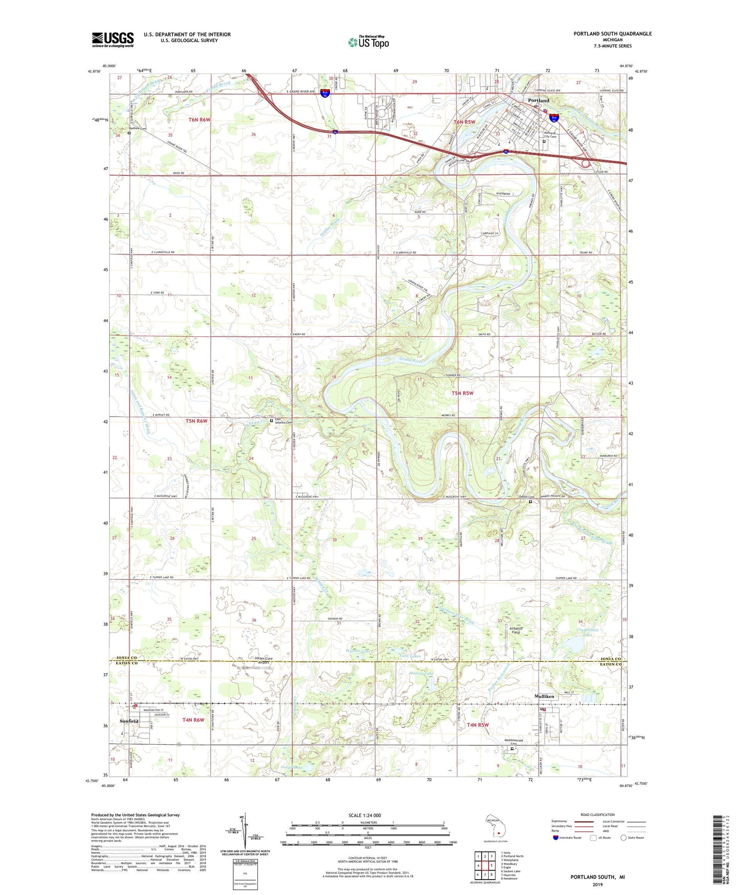 Portland South Michigan US Topo Map Image