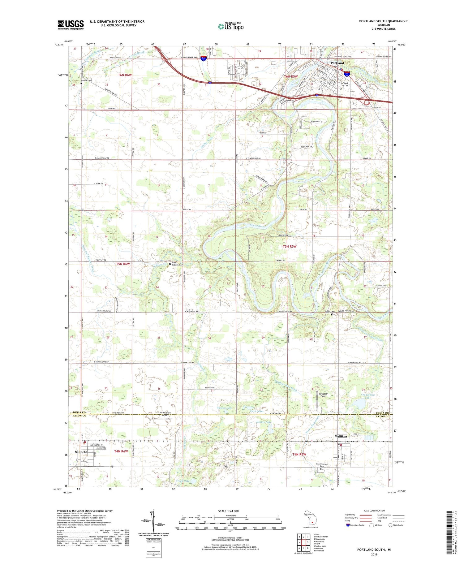 Portland South Michigan US Topo Map Image