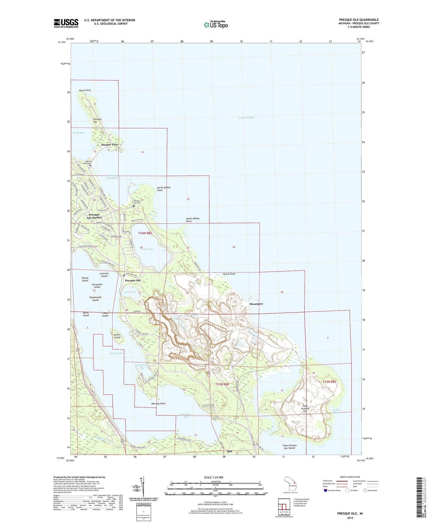 Presque Isle Michigan US Topo Map Image